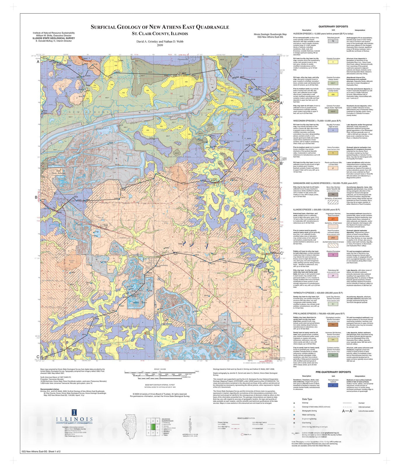 Map : Surficial geology of New Athens East Quadrangle, St. Clair County, Illinois, 2009 Cartography Wall Art :