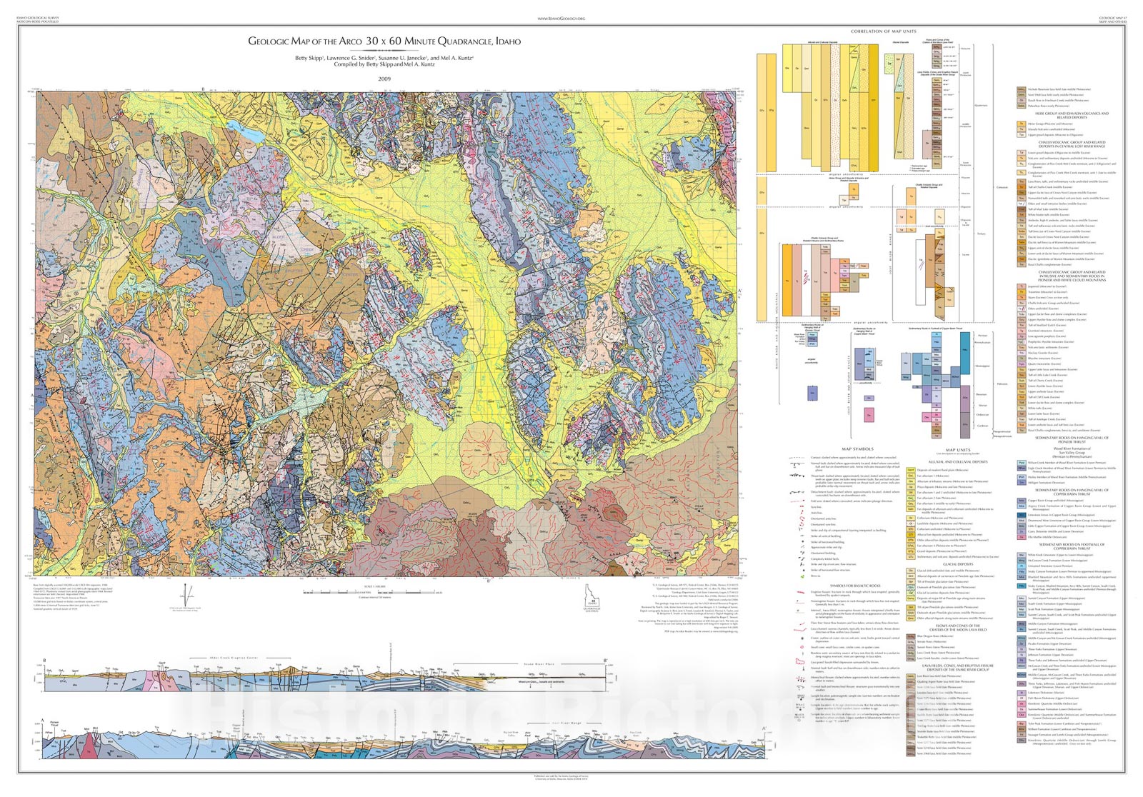 Map : Geologic Map of the Arco thirty x sixty Minute Quadrangle, South-Central Idaho, 2009 Cartography Wall Art :
