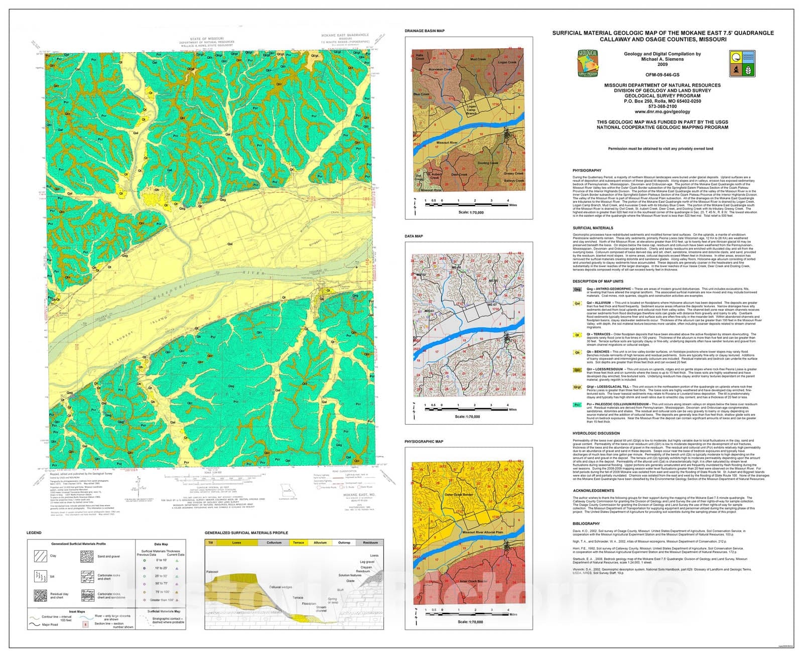 Map : Surficial material geologic map of the Mokane East 7.5' quadrangle Callaway and Osage counties, Missouri, 2009 Cartography Wall Art :