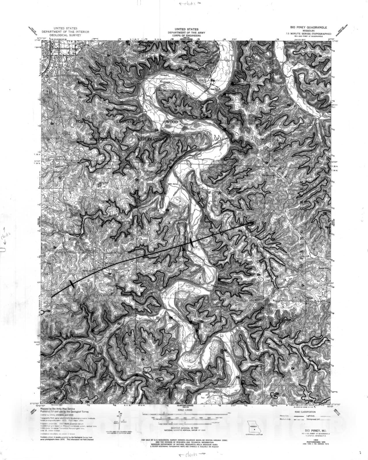 Map : Geology of the Big Piney 7.5' quadrangle, Missouri, 1986 Cartography Wall Art :