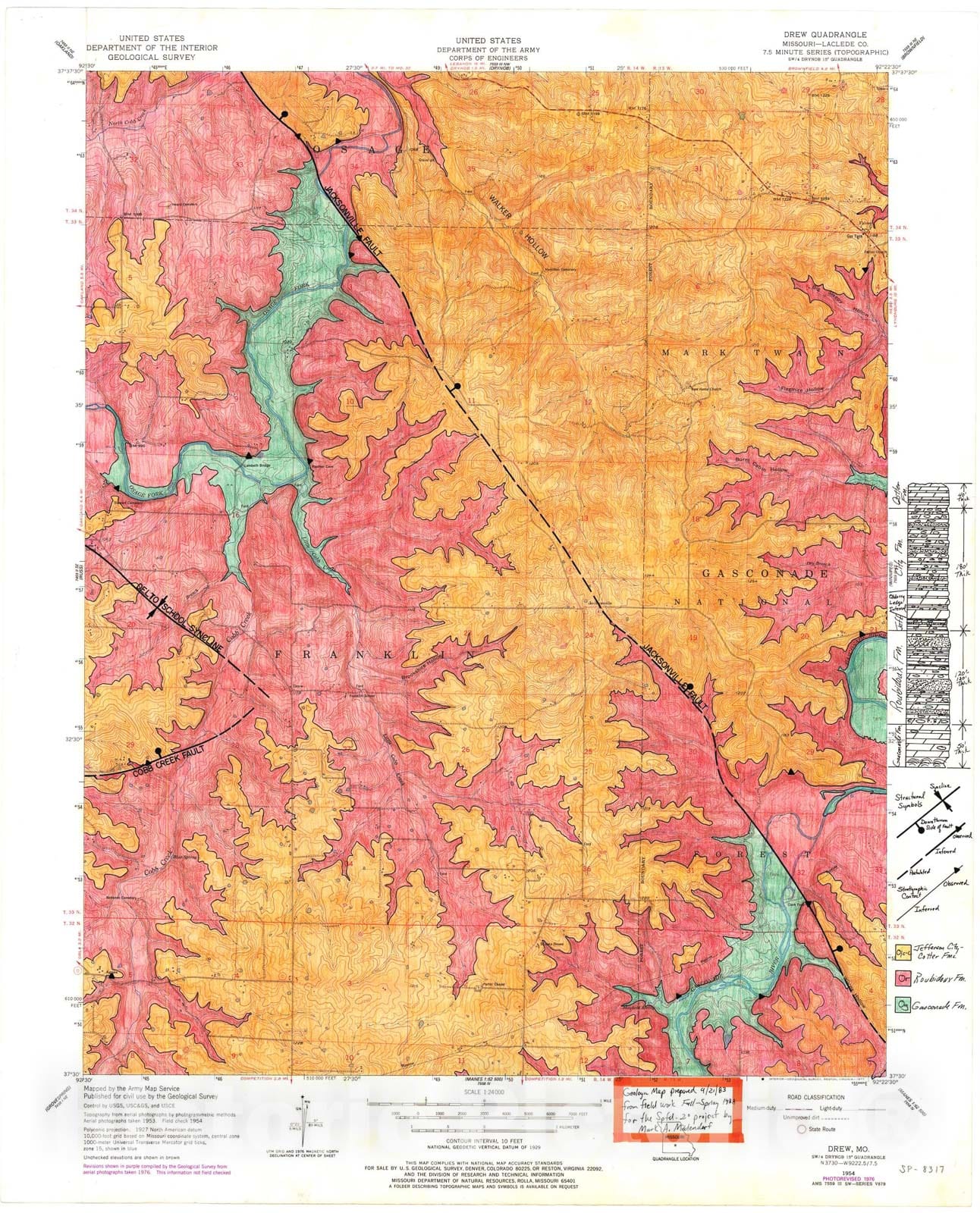 Map : Geology of the Drew 7.5' quadrangle, Missouri, 1983 Cartography Wall Art :