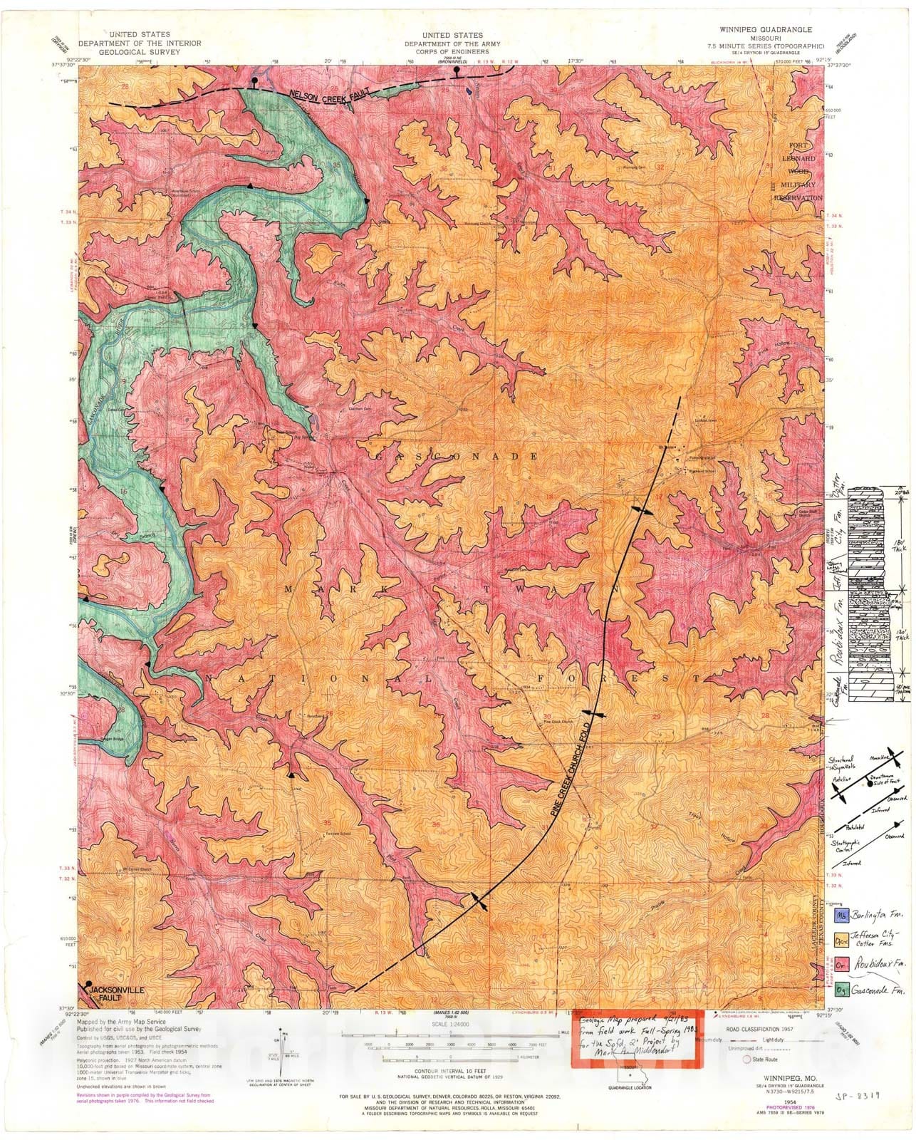 Map : Geology of the Winnipeg 7.5' quadrangle, Missouri, 1983 Cartography Wall Art :