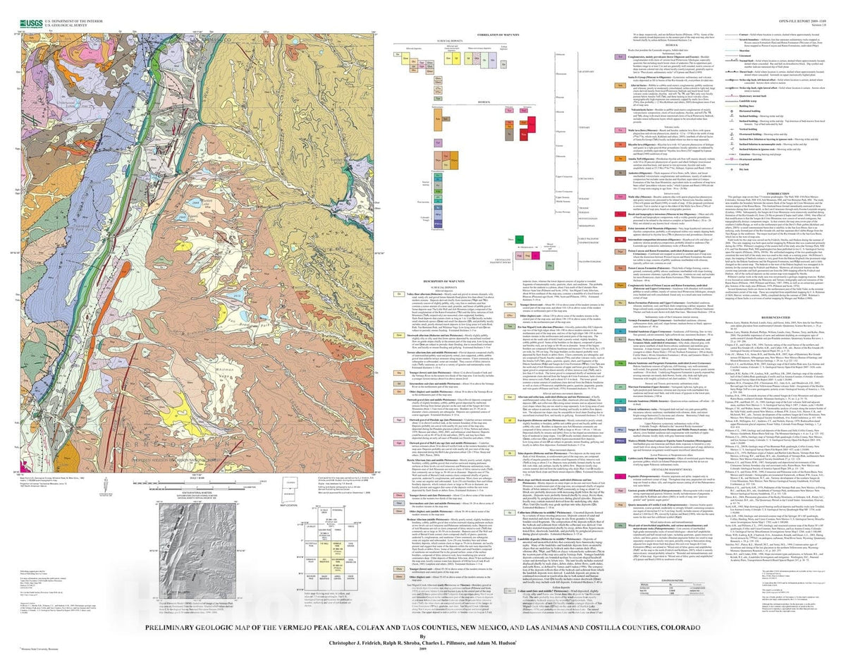 Map : Preliminary geologic map of the Vermejo Peak area, Colfax and Taos Counties, New Mexico, and Las Animas and Costilla Counties, Colorado, 2009 Cartography Wall Art :