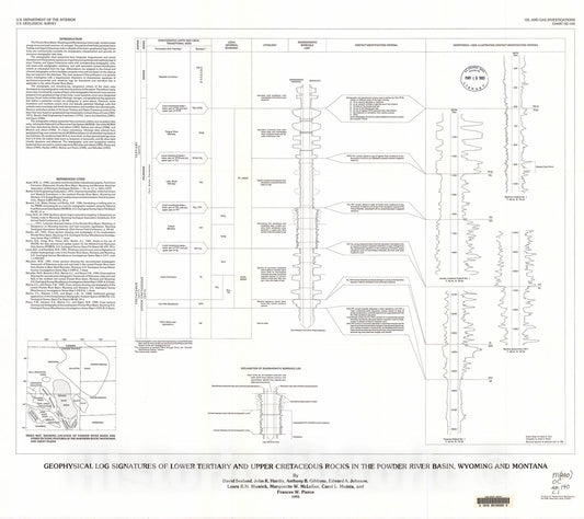 Map : Geophysical log signatures of Lower Tertiary and Upper Cretaceous rocks in the Powder River Basin, Wyoming and Montana, 1993 Cartography Wall Art :