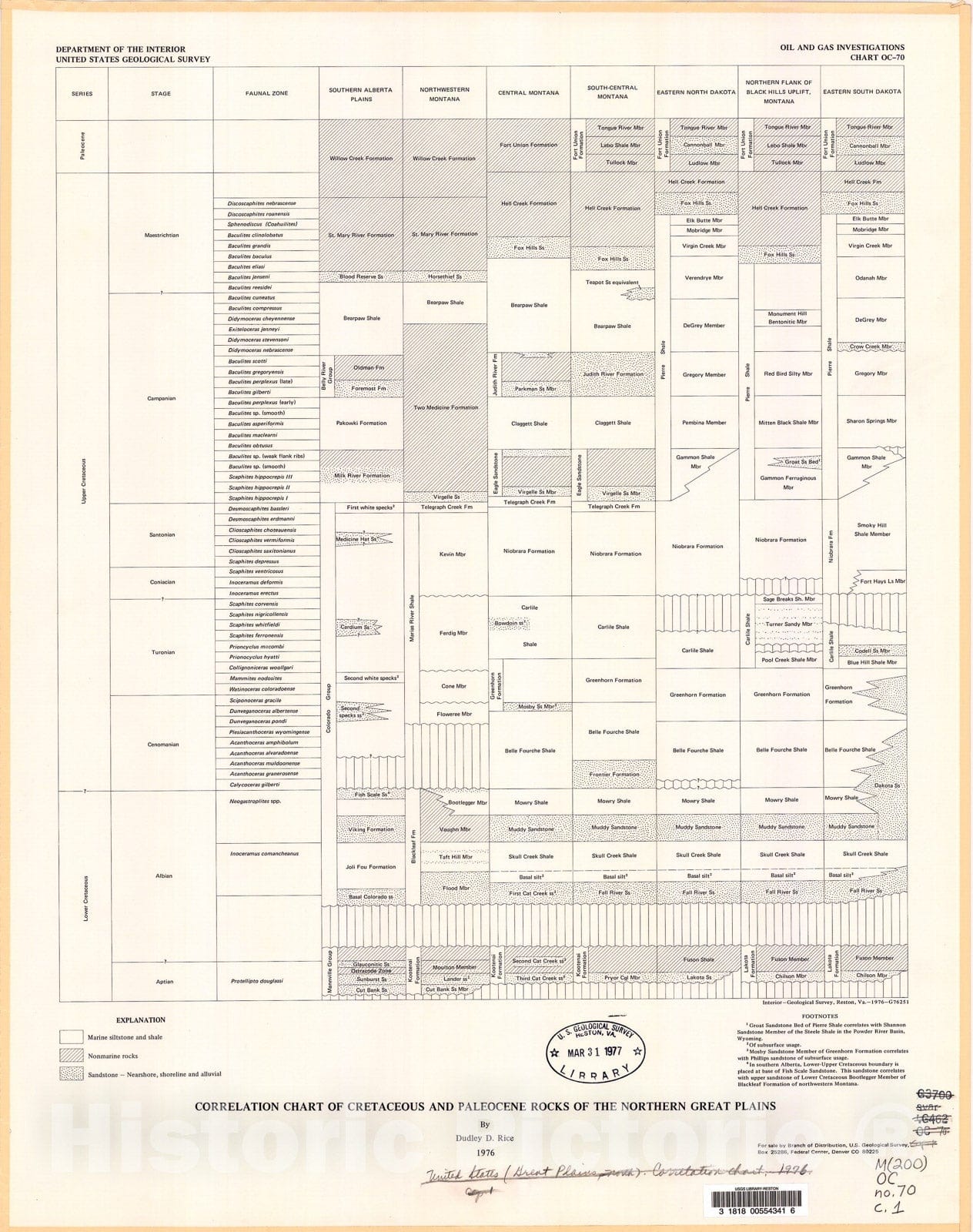 Map : Correlation chart of Cretaceous and Paleocene rocks of the northern Great Plains, 1976 Cartography Wall Art :