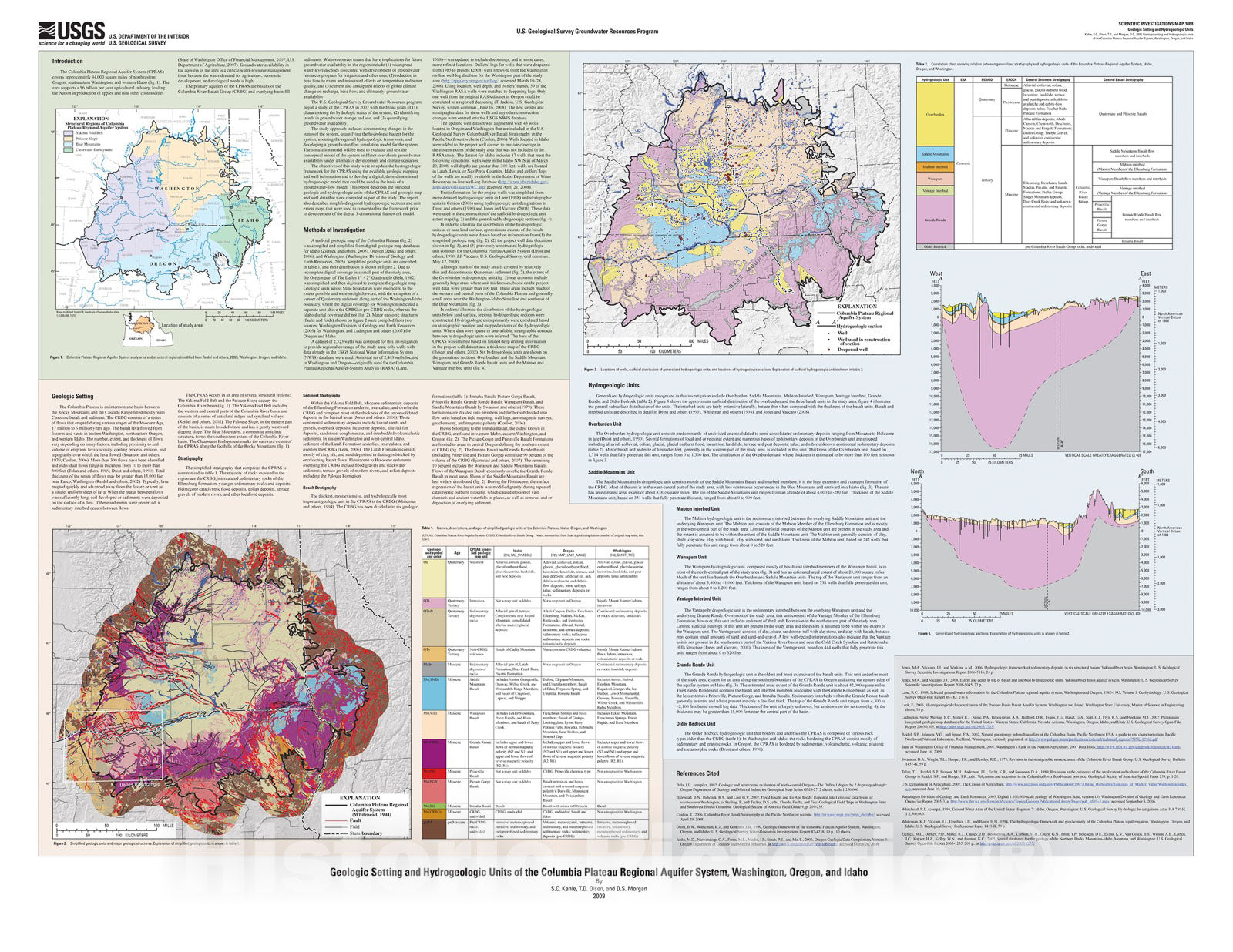 Map : Geologic setting and hydrogeologic units of the Columbia Plateau regional aquifer system, Washington, Oregon, and Idaho, 2009 Cartography Wall Art :