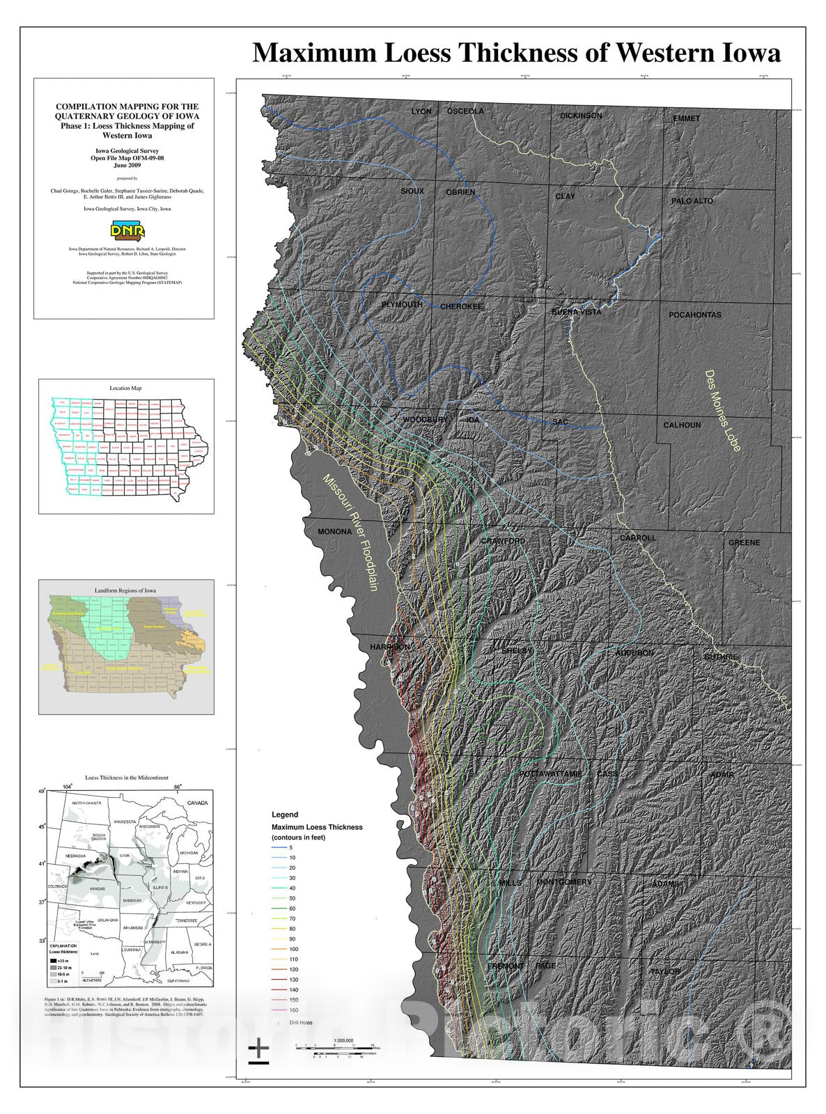 Map : Compilation Mapping for the Quaternary Geology of Iowa, Phase 1: Loess Thickness Mapping of Western Iowa, 2009 Cartography Wall Art :