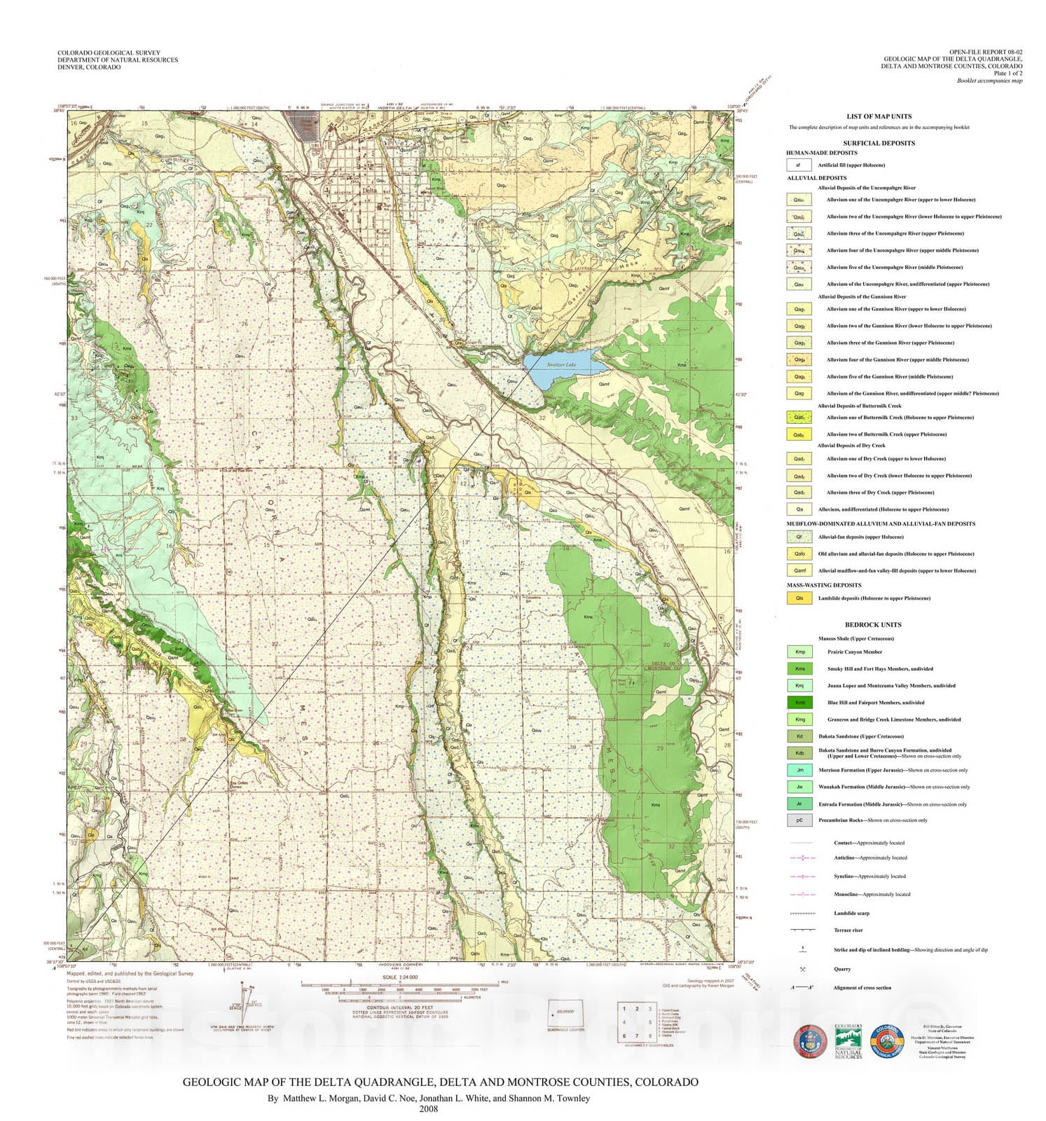 Map : Geologic Map of the Delta Quadrangle, Delta and Montrose Counties, Colorado, 2008 Cartography Wall Art :