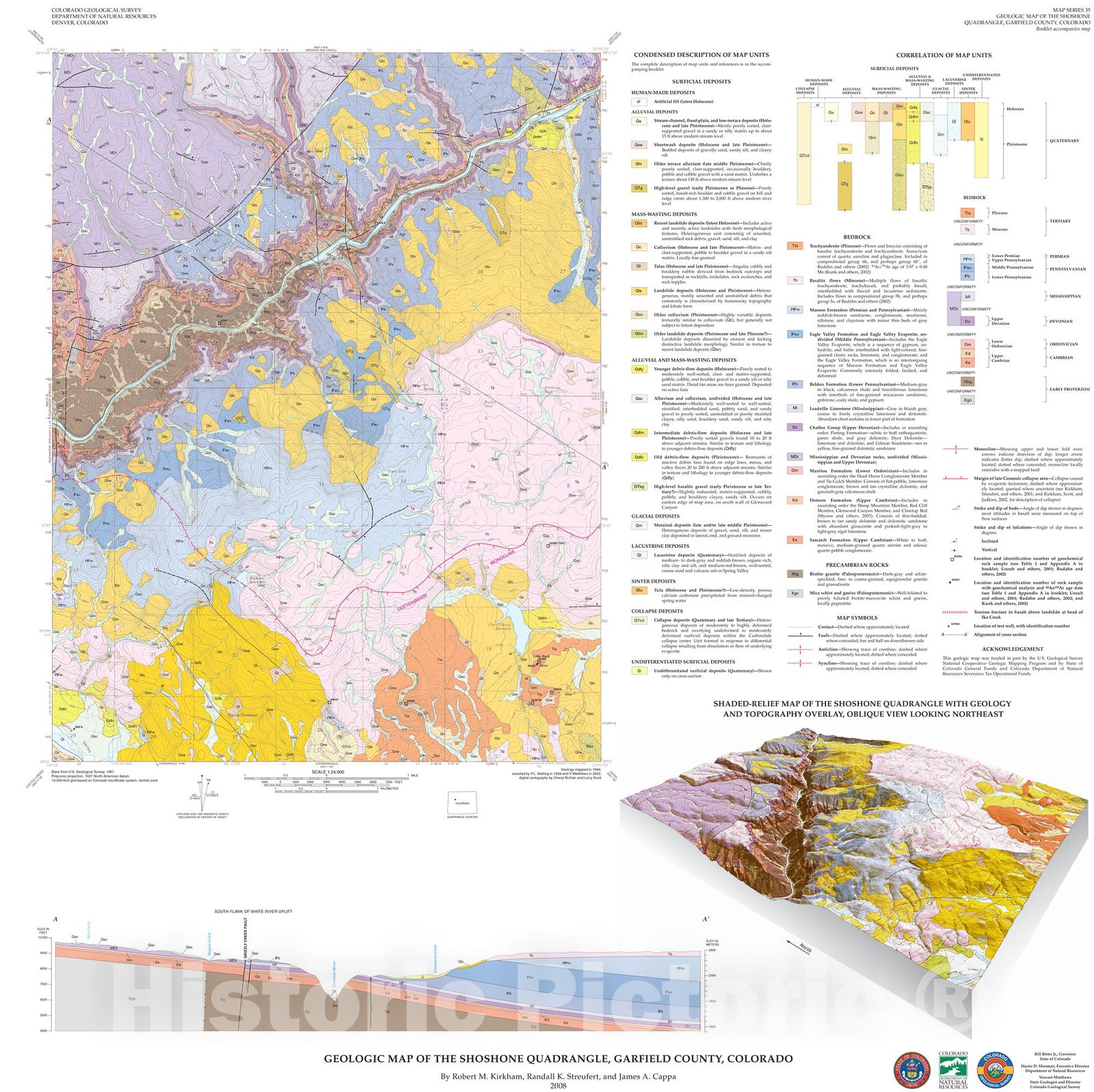 Map : Geologic Map of the Shoshone Quadrangle, Garfield County, Colorado, 2009 Cartography Wall Art :