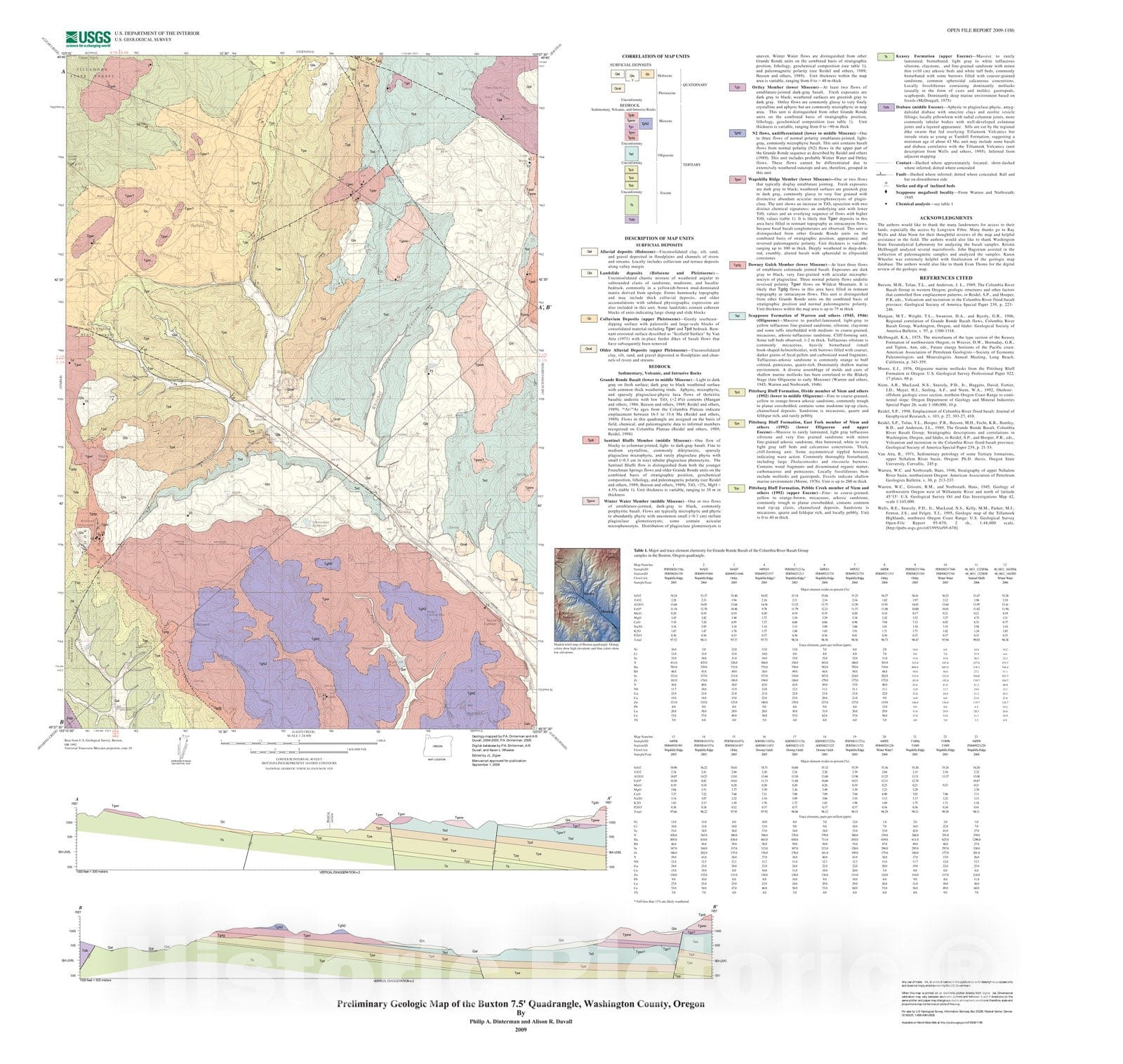 Map : Preliminary geologic map of the Buxton 7.5' quadrangle, Washington County, Oregon, 2009 Cartography Wall Art :