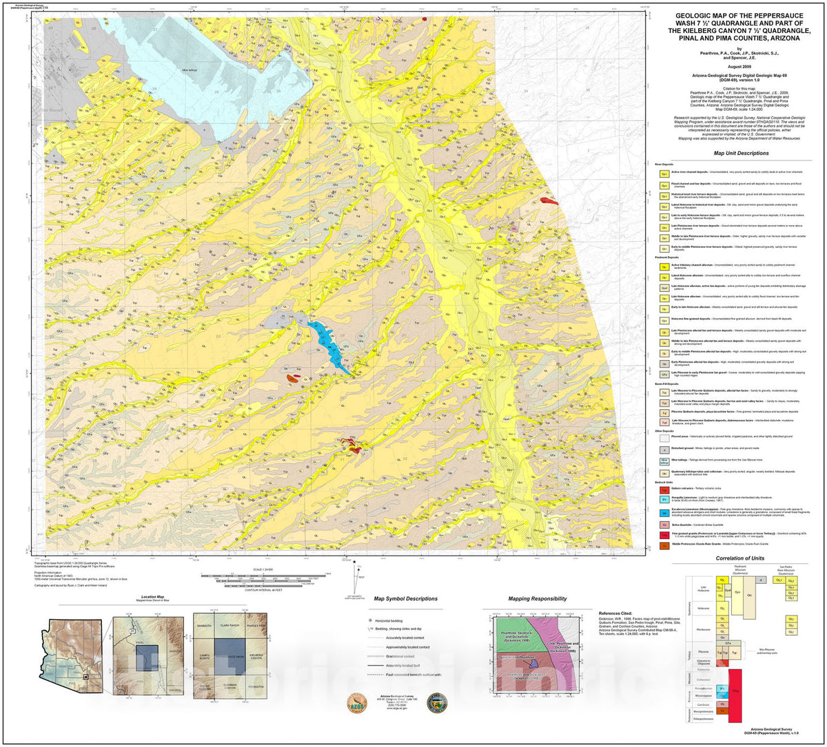 Map : Geologic map of the Peppersauce Wash 7.5' Quadrangle and part of the Kielberg Canyon 7.5' Quadrangle, Pinal and Pima Counties, Arizona, 2009 Cartography Wall Art :