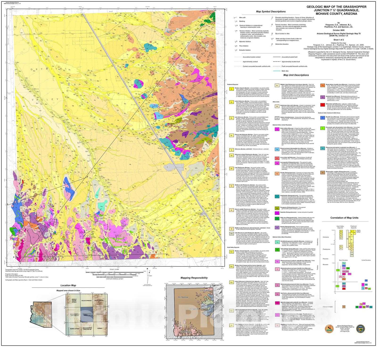 Map : Geologic map of the Grasshopper Junction 7.5' Quadrangle, Mohave County, Arizona, 2009 Cartography Wall Art :