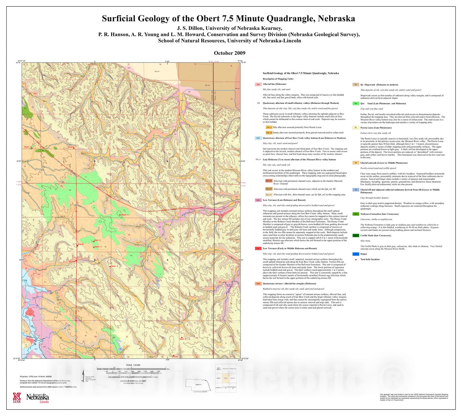 Map : Surficial Geology of the Obert 7.5 Minute Quadrangle, Nebraska, 2009 Cartography Wall Art :