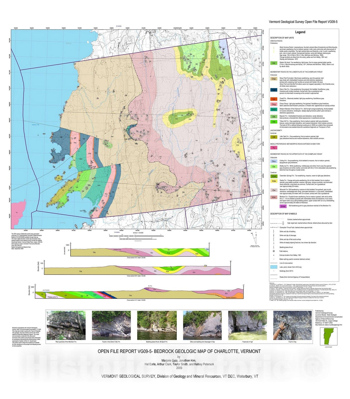 Map : Bedrock Geologic Map of Charlotte, Vermont, 2009 Cartography Wall Art :