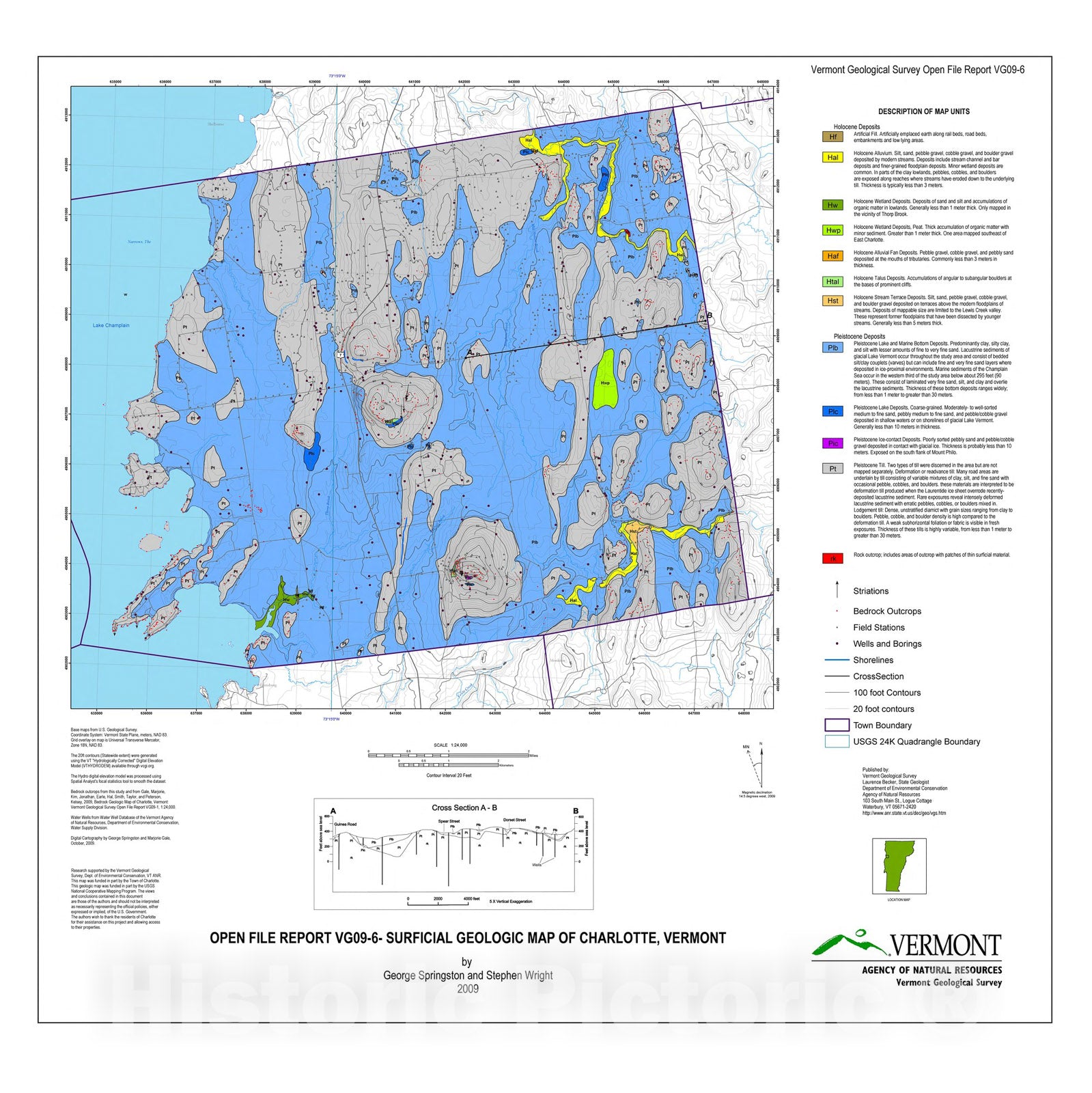 Map : Surficial Geologic Map of Charlotte, Vermont, 2009 Cartography Wall Art :