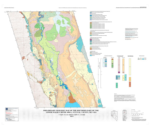Map : Preliminary geologic map of the southern part of the lower Walker River area, Mineral County, Nevada, 2009 Cartography Wall Art :