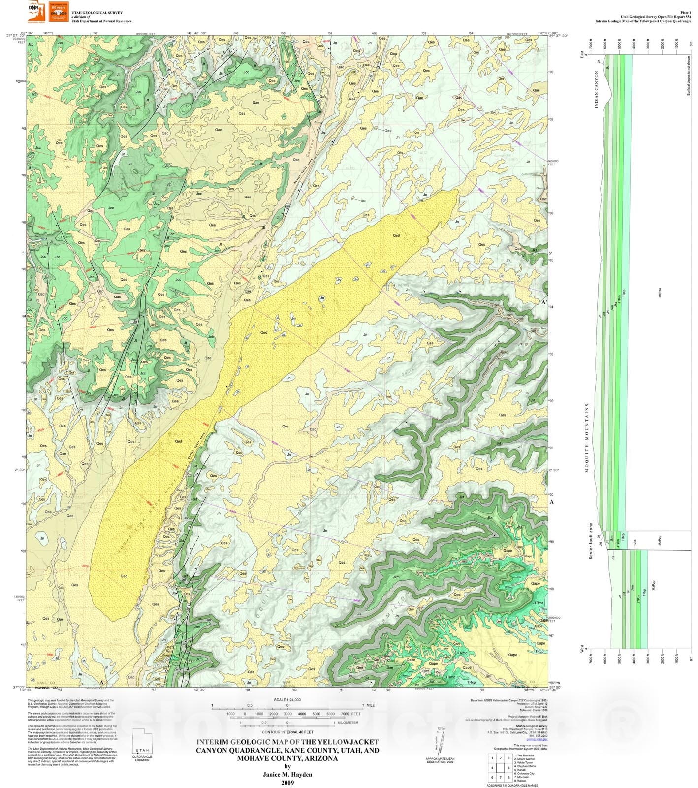Map : Interim geologic map of the Yellowjacket Canyon quadrangle, Kane County, Utah, and Mohave County, Arizona , 2009 Cartography Wall Art :
