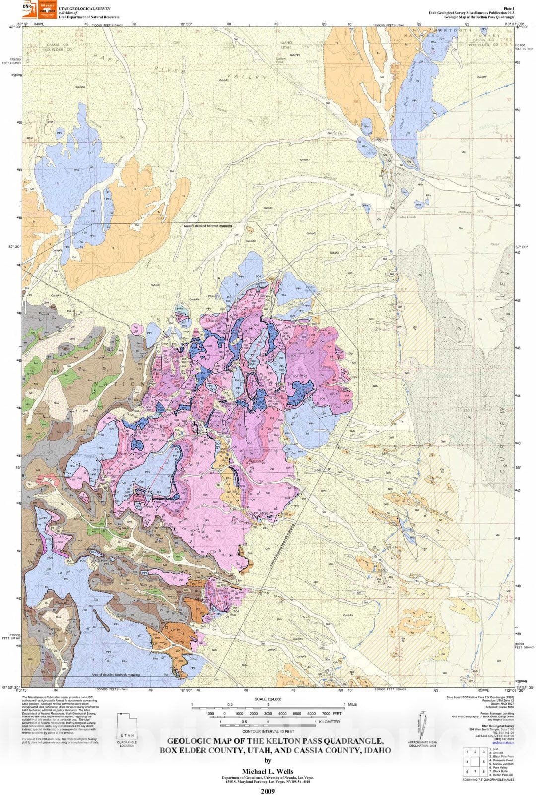 Map : Geologic map of the Kelton Pass quadrangle, Box Elder County, Utah, and Cassia County, Idaho, 2009 Cartography Wall Art :