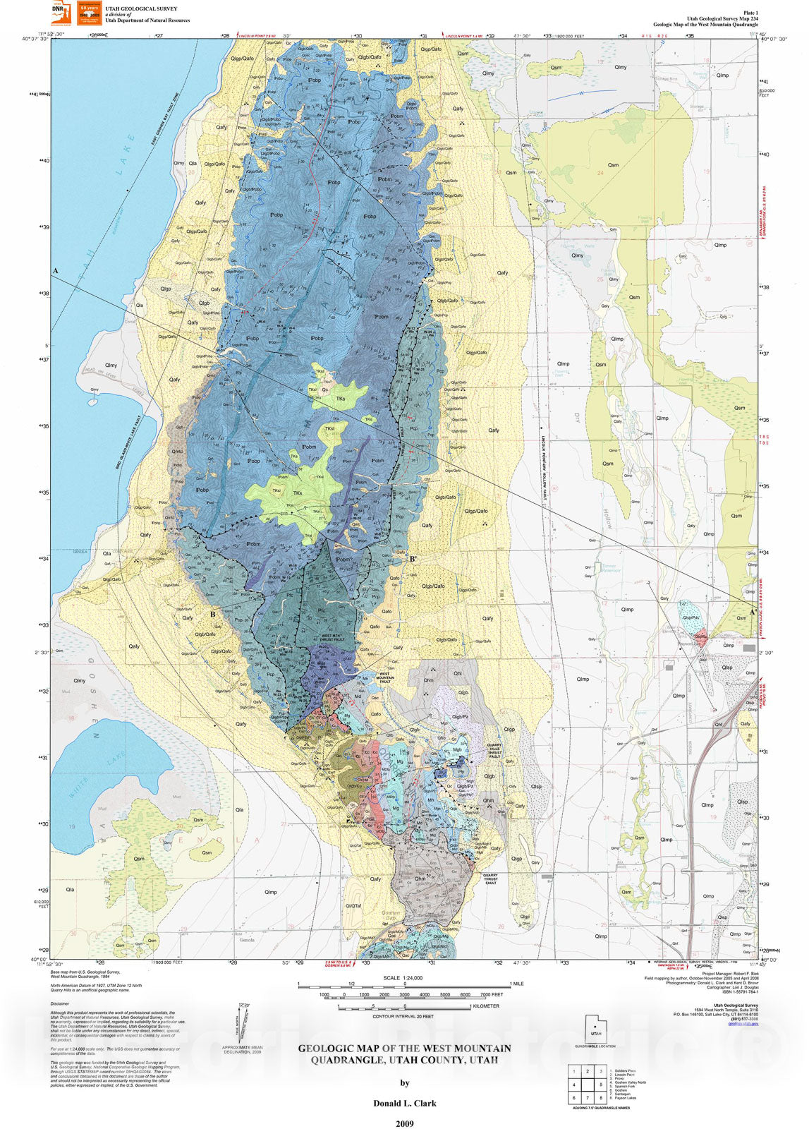 Map : Geologic map of the West Mountain quadrangle, Utah County, Utah, 2009 Cartography Wall Art :