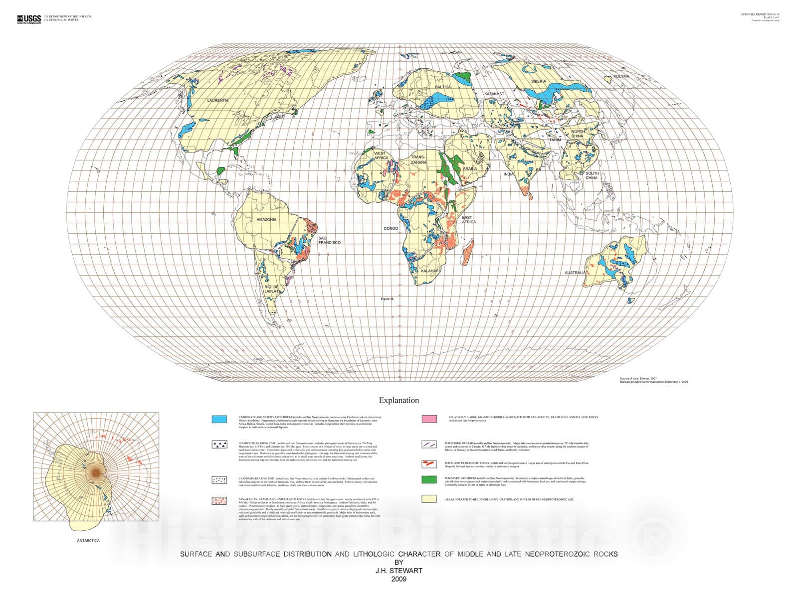 Map : Reconstructing Rodinia by fitting Neoproterozoic continental margins, 2009 Cartography Wall Art :