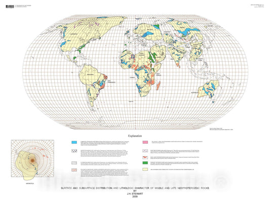 Map : Reconstructing Rodinia by fitting Neoproterozoic continental margins, 2009 Cartography Wall Art :