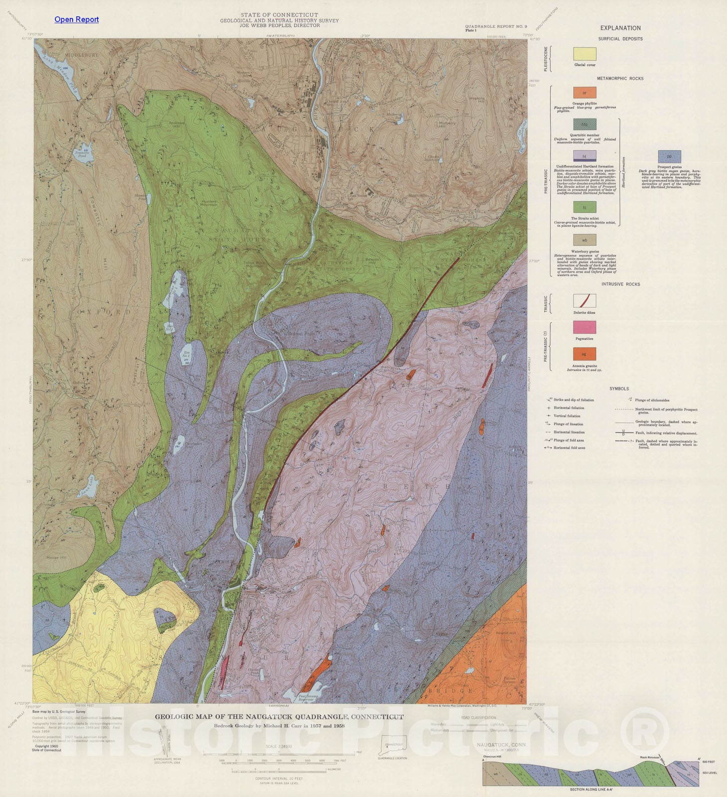 Map : The bedrock geology of the Naugatuck quadrangle, with map, 1960 Cartography Wall Art :
