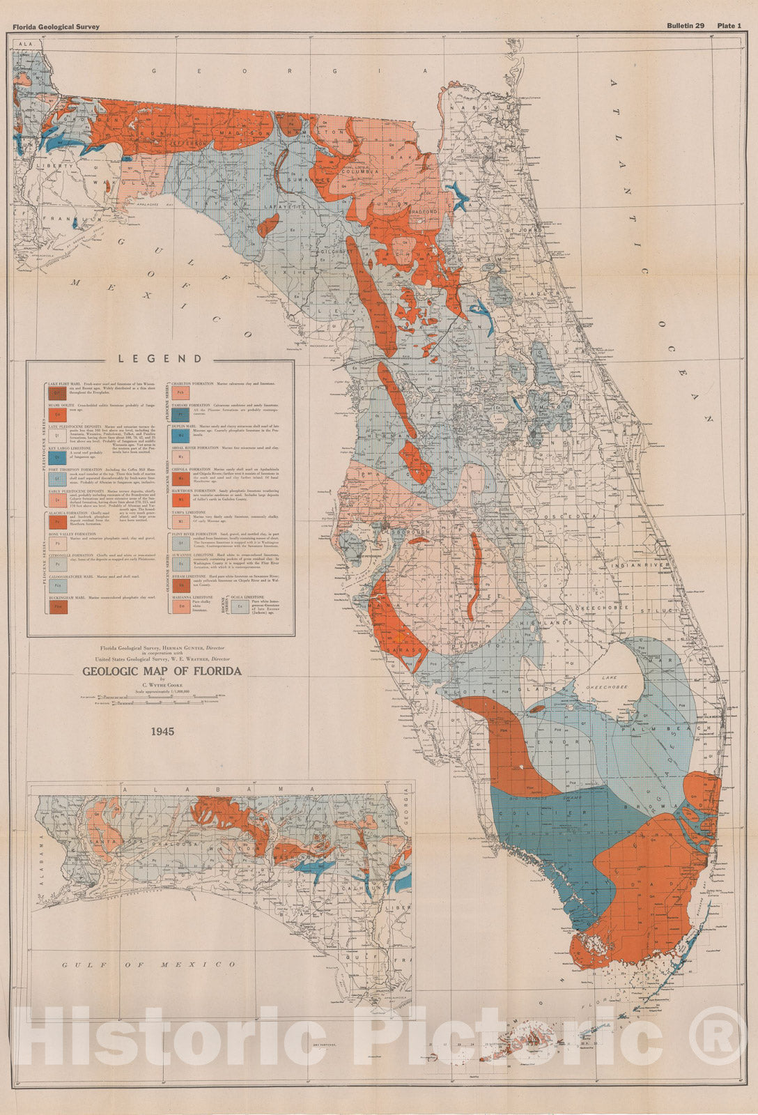 Map : Geology of Florida, 1945 Cartography Wall Art :