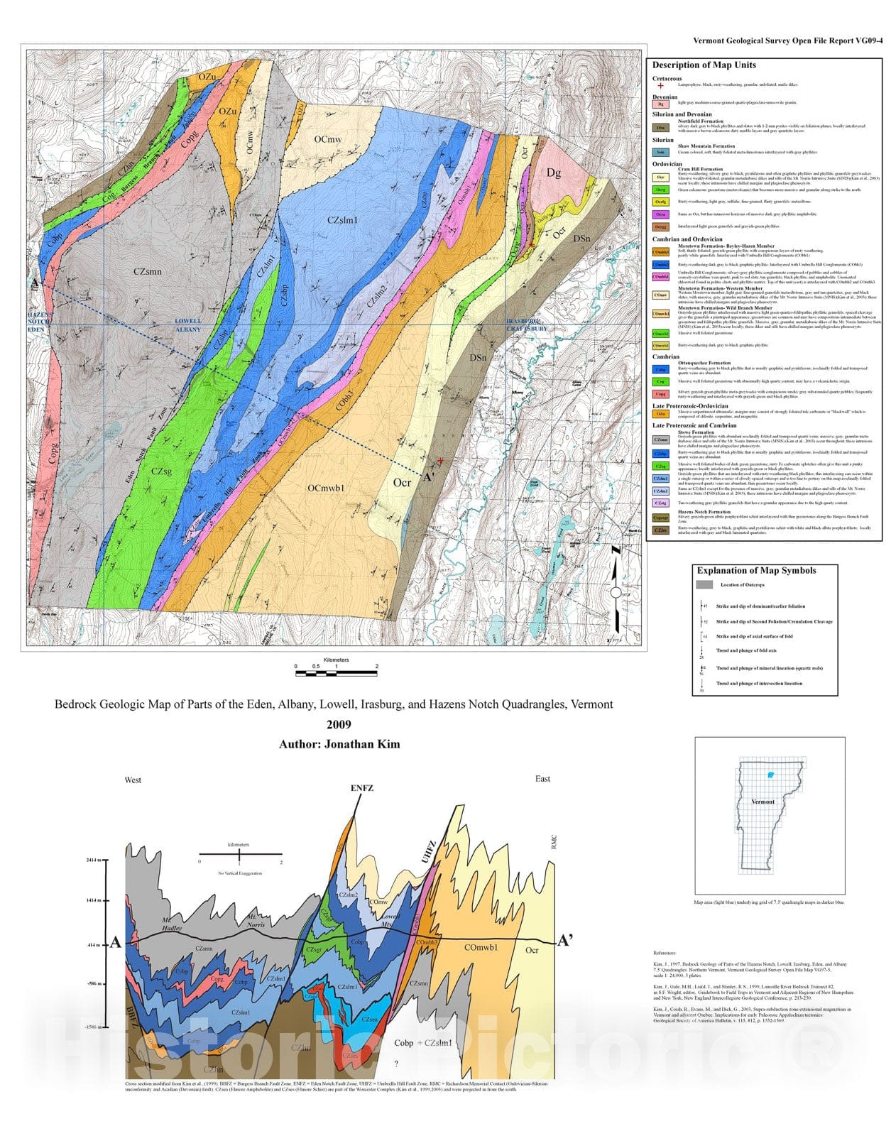 Map : Bedrock geologic map of parts of the Eden, Albany, Lowell, and Irasburg quadrangles, 2009 Cartography Wall Art :