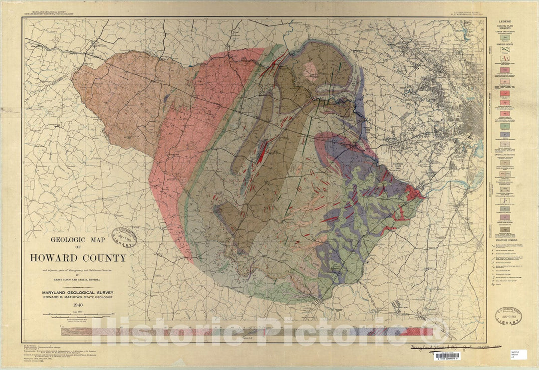 Map : Geologic map of Howard County and adjacent parts of Montgomery and Baltimore Counties [Maryland], 1940 Cartography Wall Art :