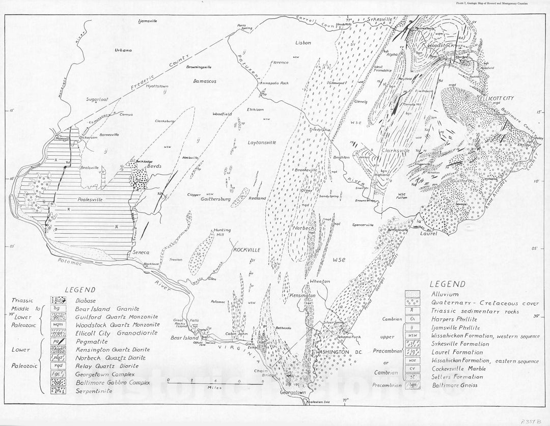 Map : The geology of Howard and Montgomery Counties [Maryland], 1964 Cartography Wall Art :