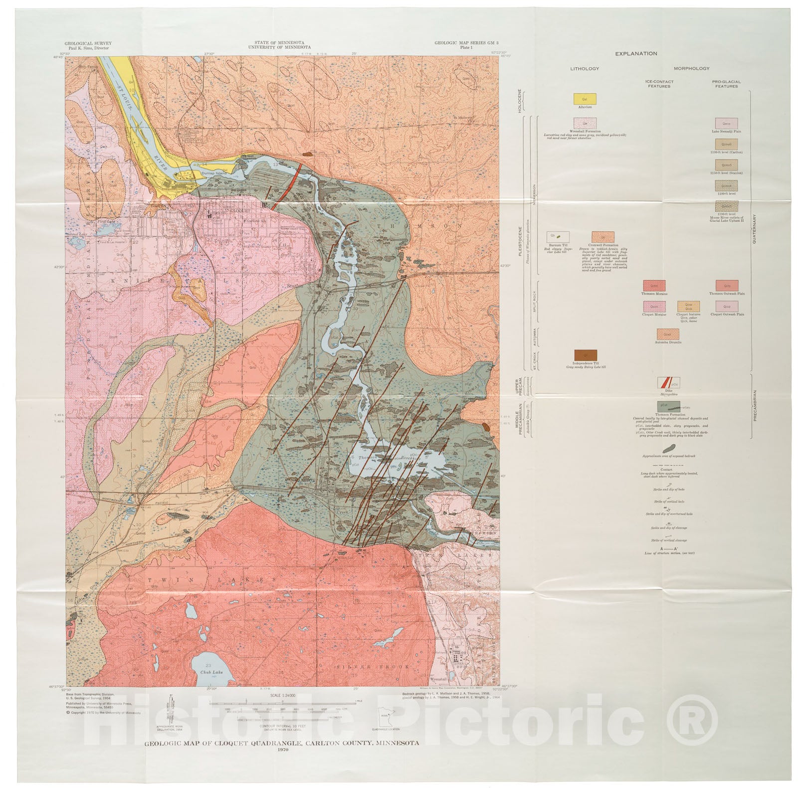 Map : Geology of the Cloquet quadrangle, Carlton County, Minnesota, 1970 Cartography Wall Art :