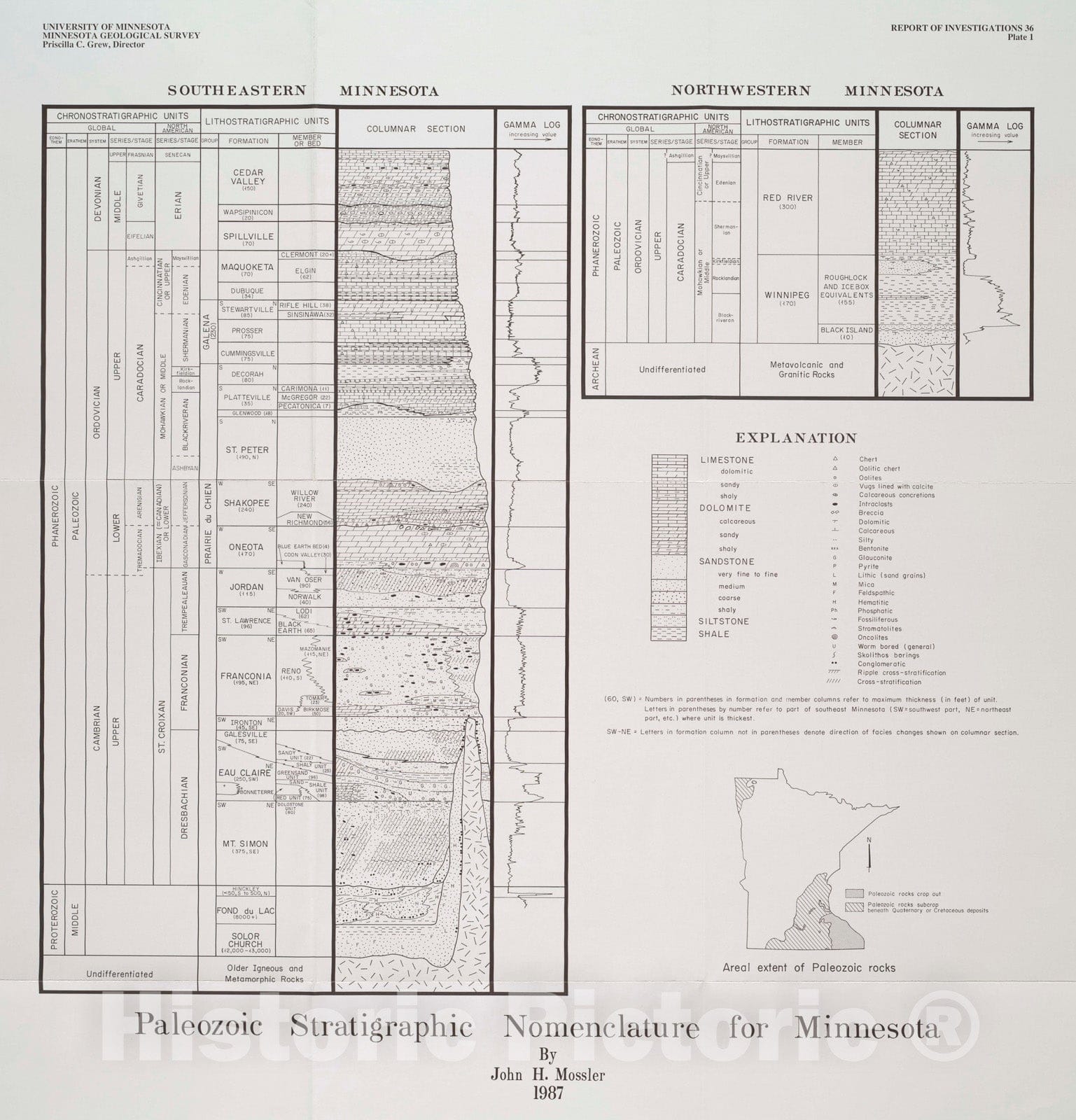 Map : Paleozoic lithostratigraphic nomenclature for Minnesota, 1987 Cartography Wall Art :