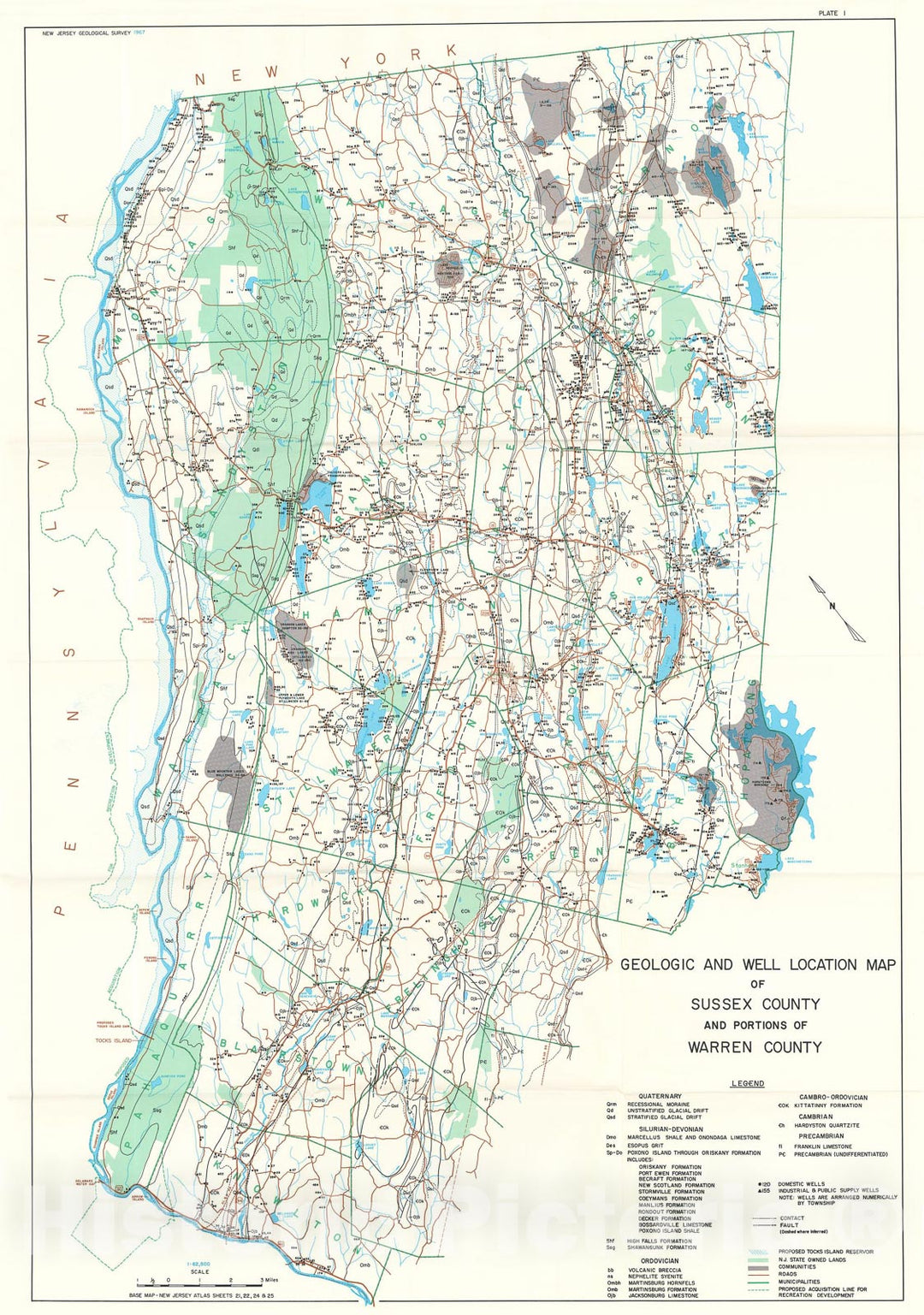 Map : Geology and ground water resources of Sussex County and the Warren County portion of the Tocks Island impact area, 1974 Cartography Wall Art :