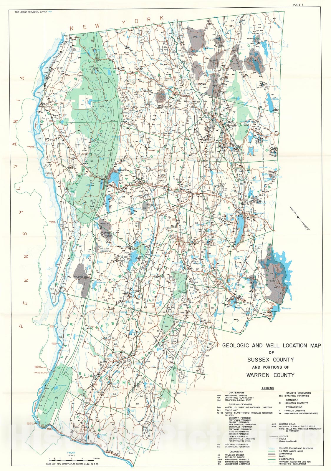 Map : Geology and ground water resources of Sussex County and the Warren County portion of the Tocks Island impact area, 1974 Cartography Wall Art :