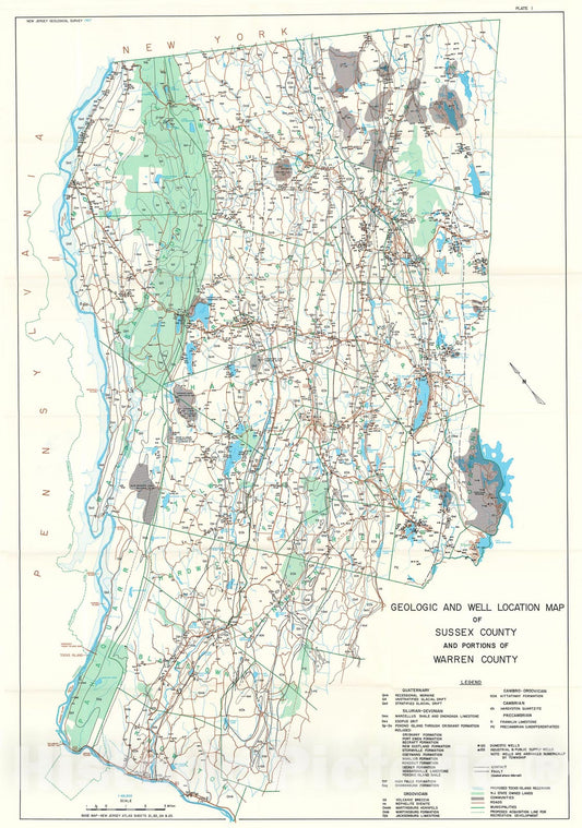 Map : Geology and ground water resources of Sussex County and the Warren County portion of the Tocks Island impact area, 1974 Cartography Wall Art :
