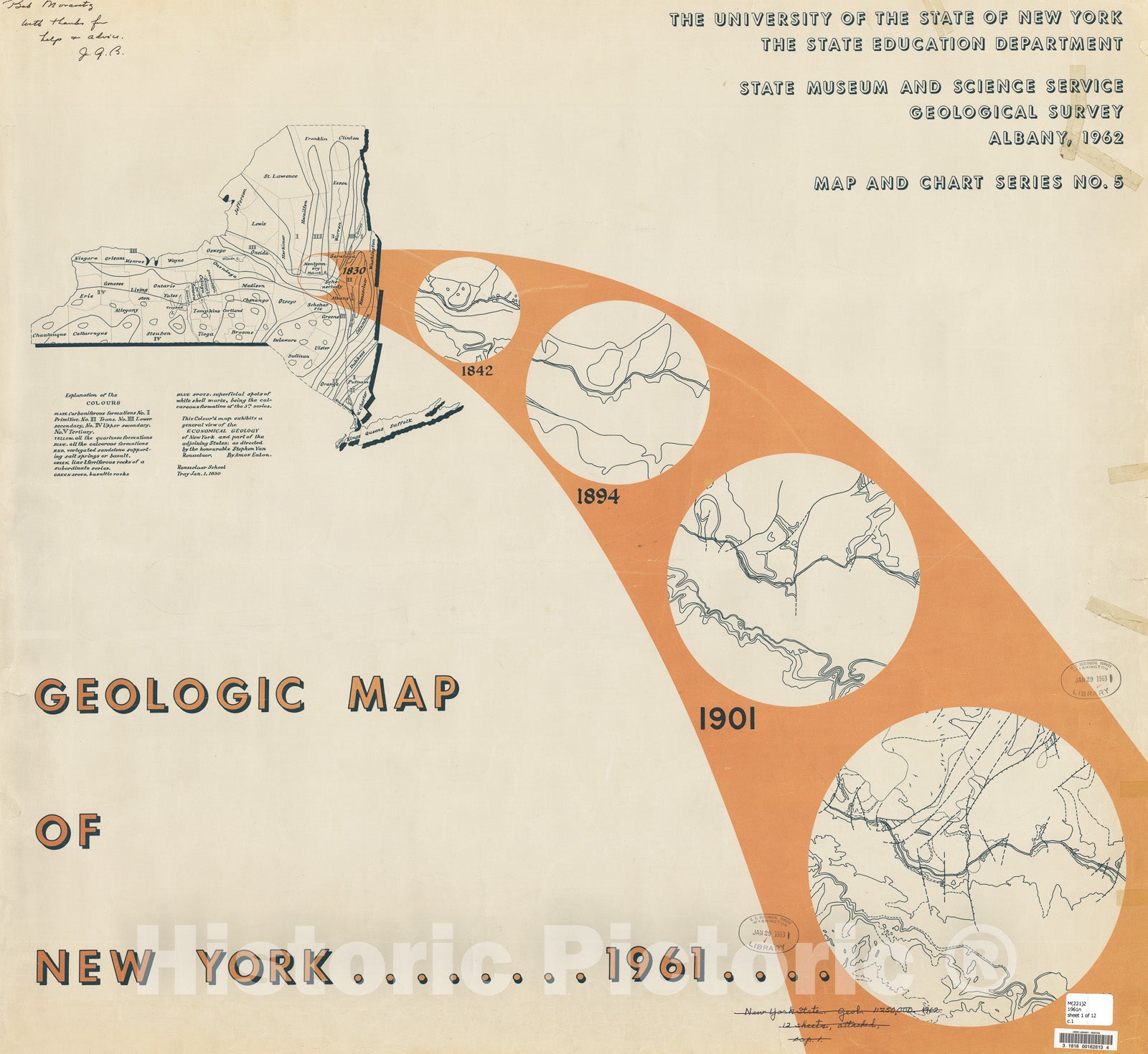Map : Geologic map of New York, 1961 Cartography Wall Art :