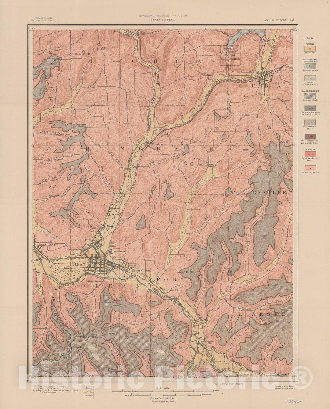 Map : Preliminary statement of the paleontologic results of the areal survey of the Olean quadrangle, 1902 Cartography Wall Art :