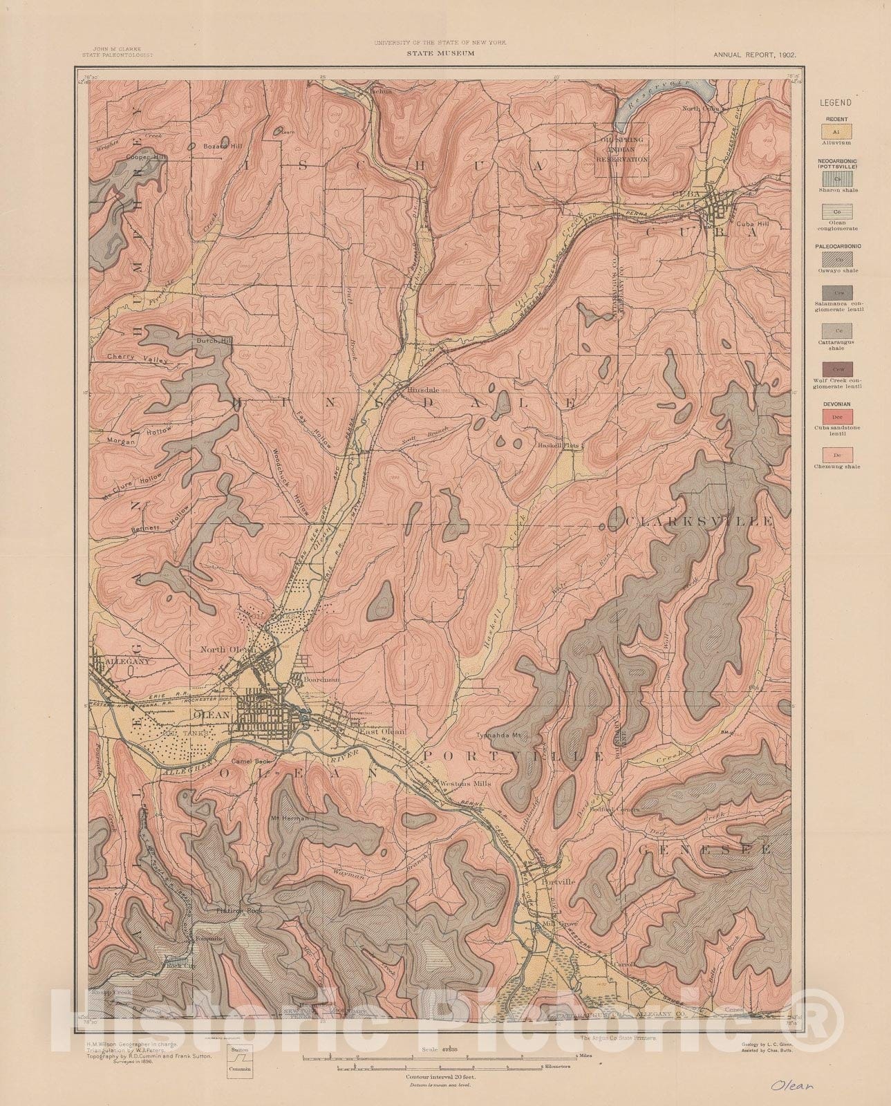 Map : Preliminary statement of the paleontologic results of the areal survey of the Olean quadrangle, 1902 Cartography Wall Art :