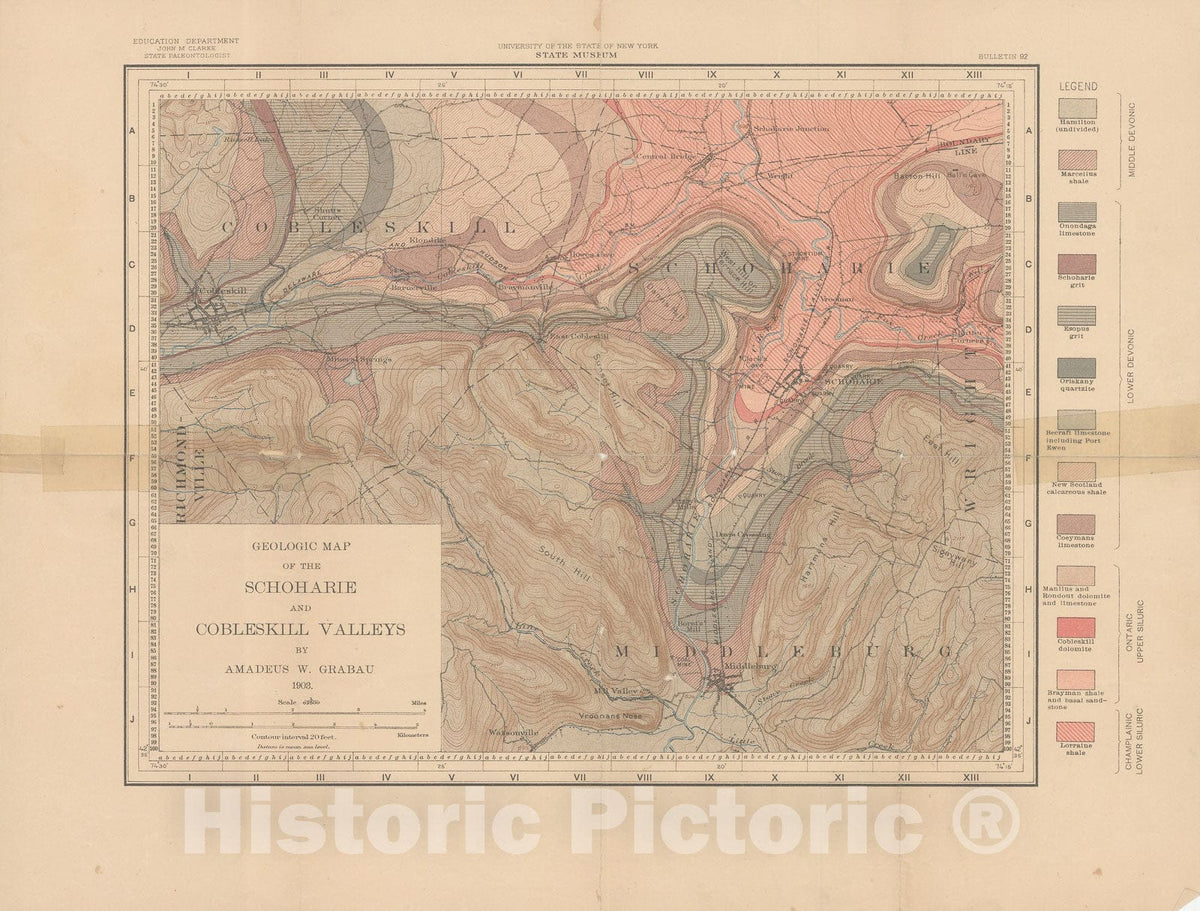 Map : Guide to the geology and paleontology of the Schoharie Valley in eastern New York, 1906 Cartography Wall Art :