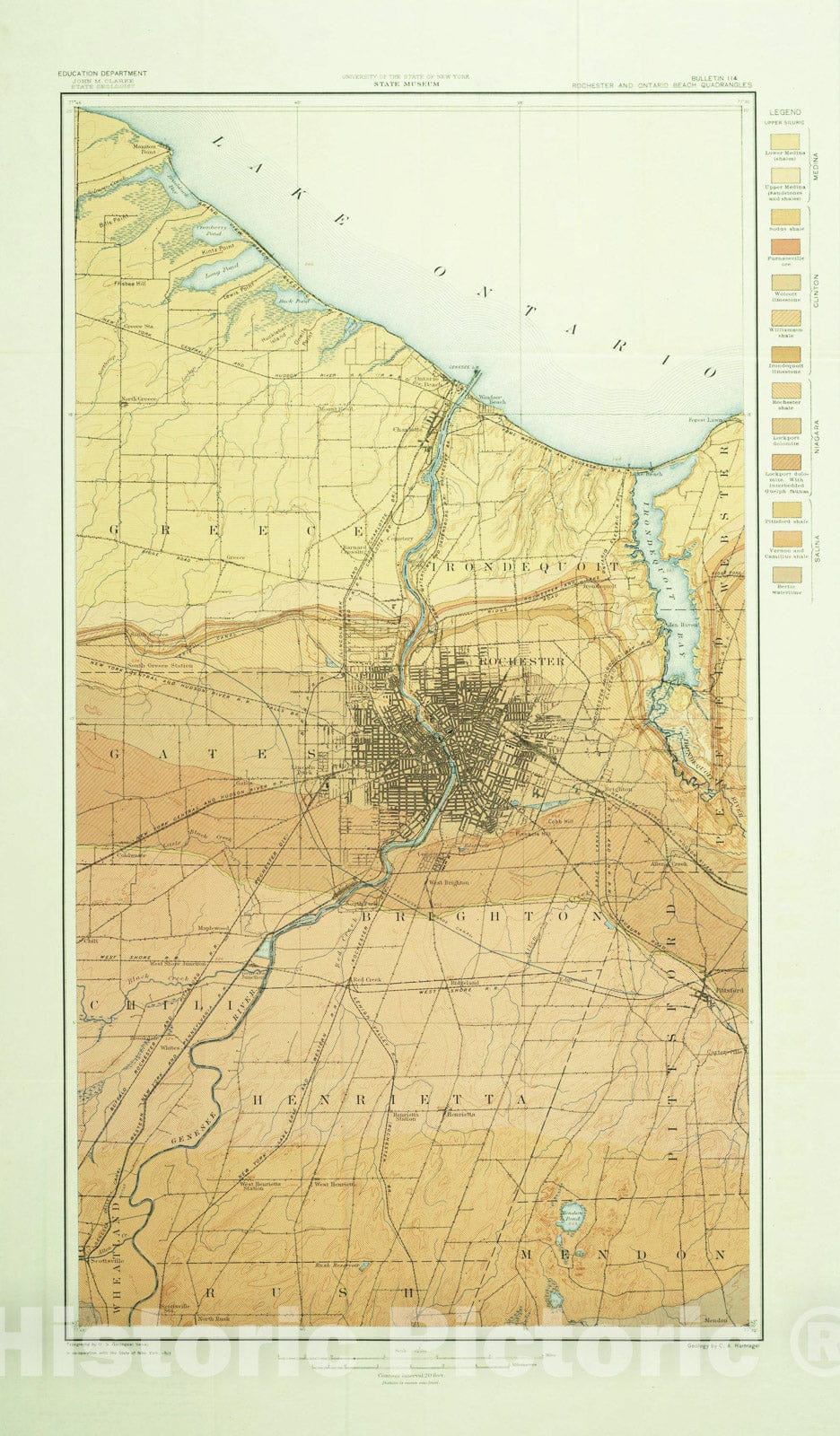 Map : Geologic map of the Rochester and Ontario Beach quadrangles, New York, 1907 Cartography Wall Art :