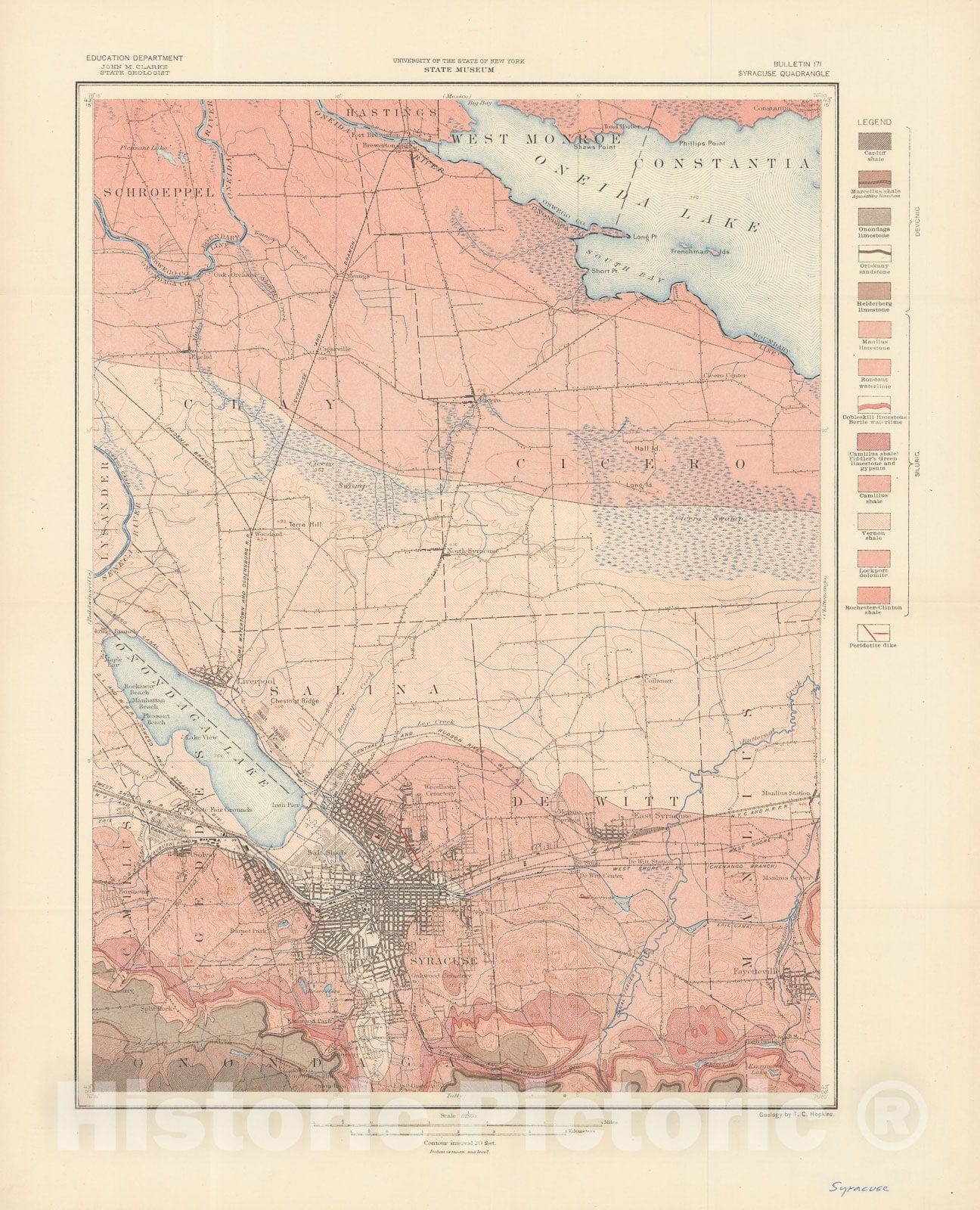 Map : The geology of the Syracuse quadrangle [New York], 1914 Cartography Wall Art :