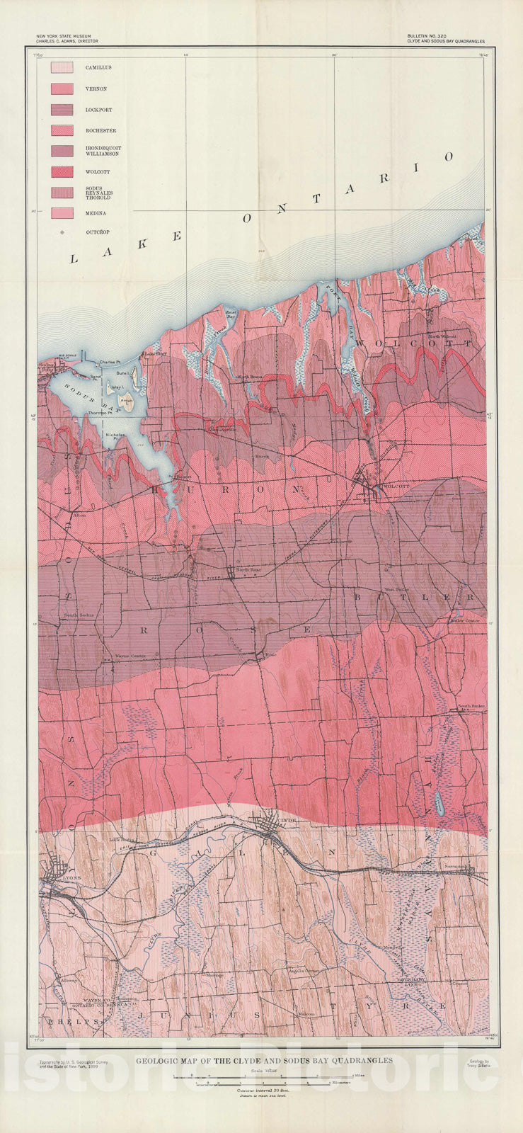 Map : Geology of the Clyde and Sodus Bay quadrangles, New York; with a chapter on the water resources by Bernard H. Dollen, 1940 Cartography Wall Art :