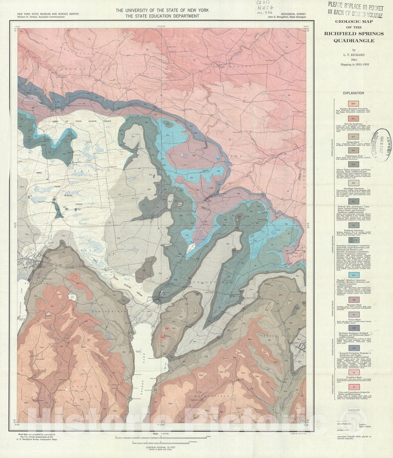 Map : Stratigraphy and paleontology of the Richfield Springs and Cooperstown quadrangles, New York, 1964 Cartography Wall Art :