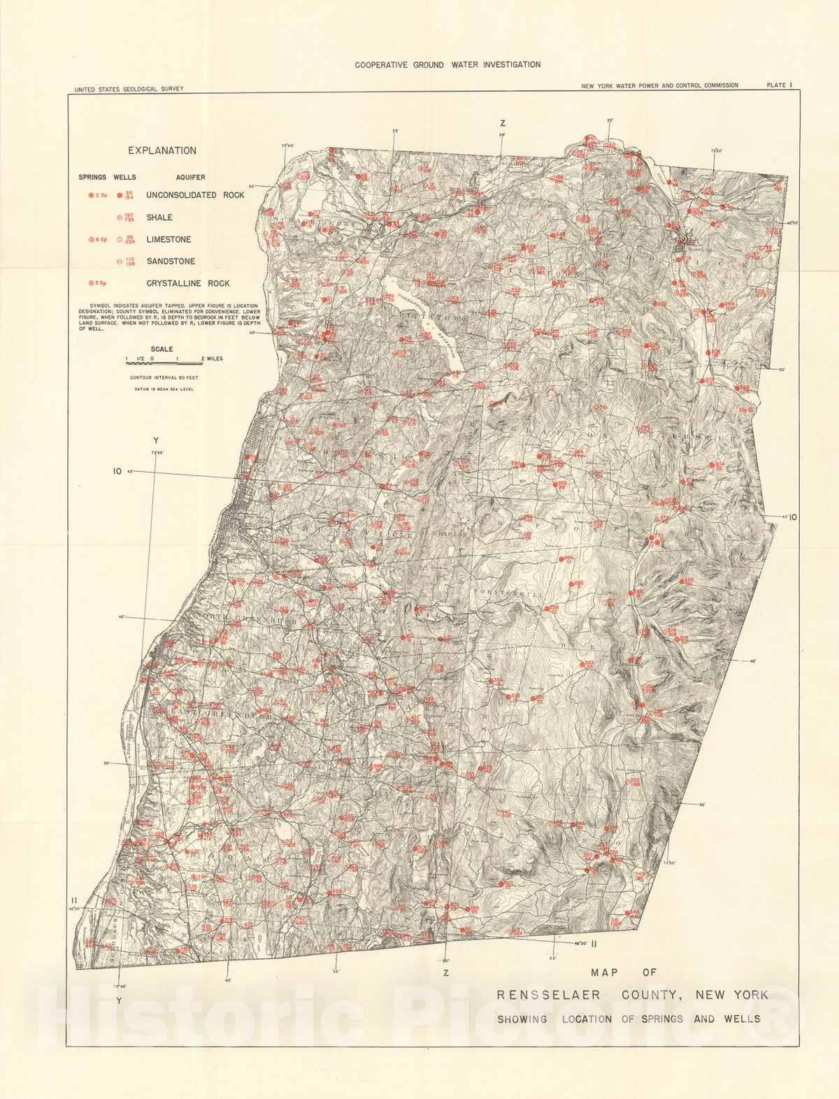 Map : The ground-water resources of Rensselaer County, New York, 1950 Cartography Wall Art :