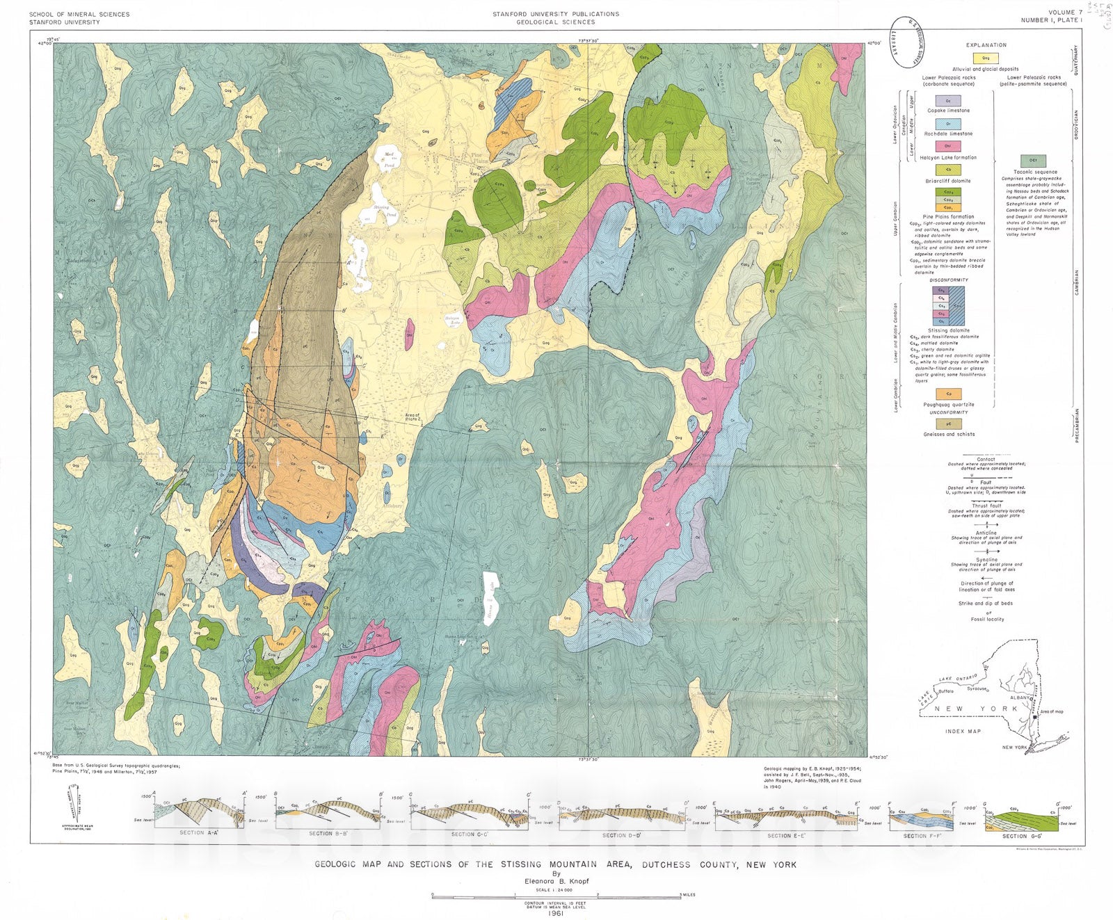 Map : Stratigraphy and structure of the Stissing Mountain area, Dutchess County, New York, 1962 Cartography Wall Art :