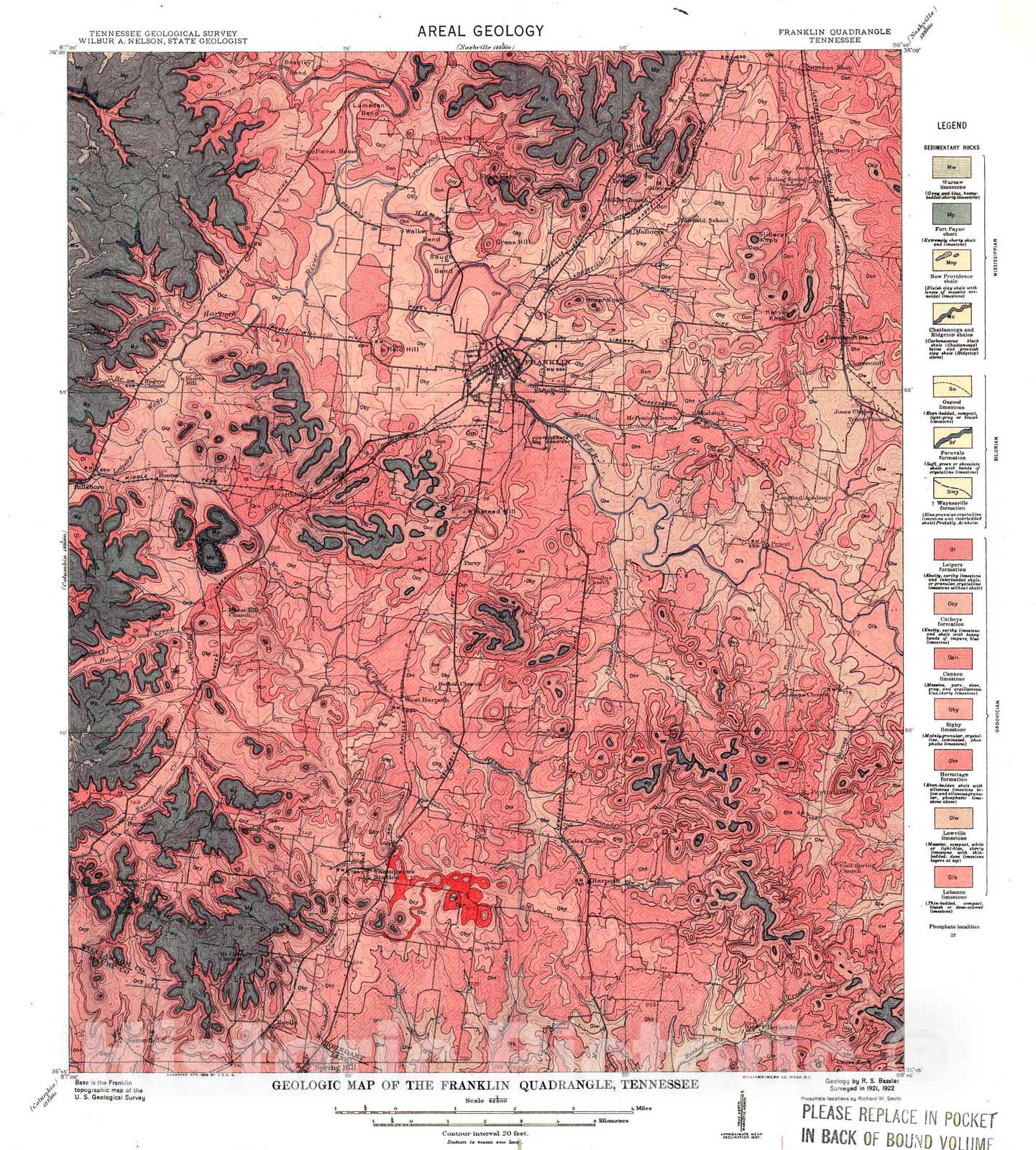 Map : The stratigraphy of the central basin of Tennessee, 1932 Cartography Wall Art :