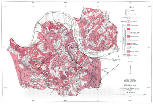Map : The geology of Nashville [Tennessee], 1948 Cartography Wall Art :