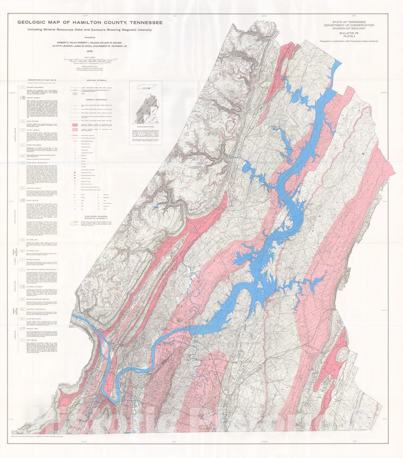 Map : Geology of Hamilton County, Tennessee, 1979 Cartography Wall Art :