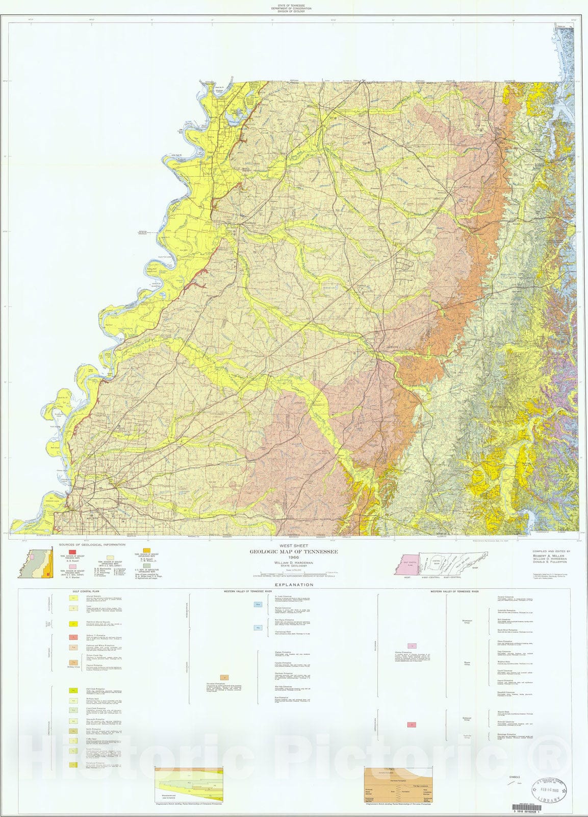 Map : Geologic map of Tennessee, 1966 Cartography Wall Art :