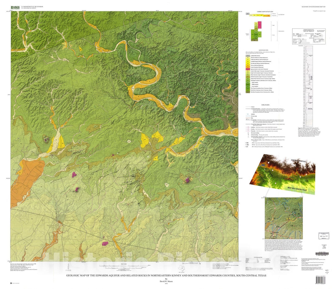 Map : Geologic map of the Edwards aquifer and related rocks in northeastern Kinney and southernmost Edwards Counties, south-central Texas, 2010 Cartography Wall Art :